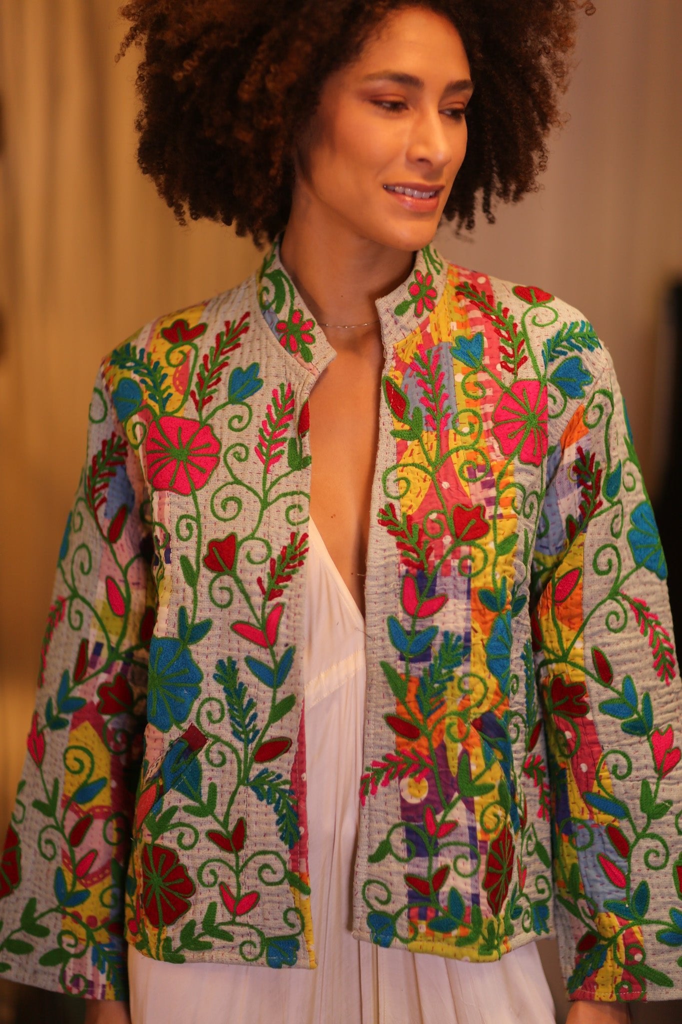 KANTHA EMBROIDERED JACKET INGRID NWENI - BANGKOK TAILOR CLOTHING STORE - HANDMADE CLOTHING