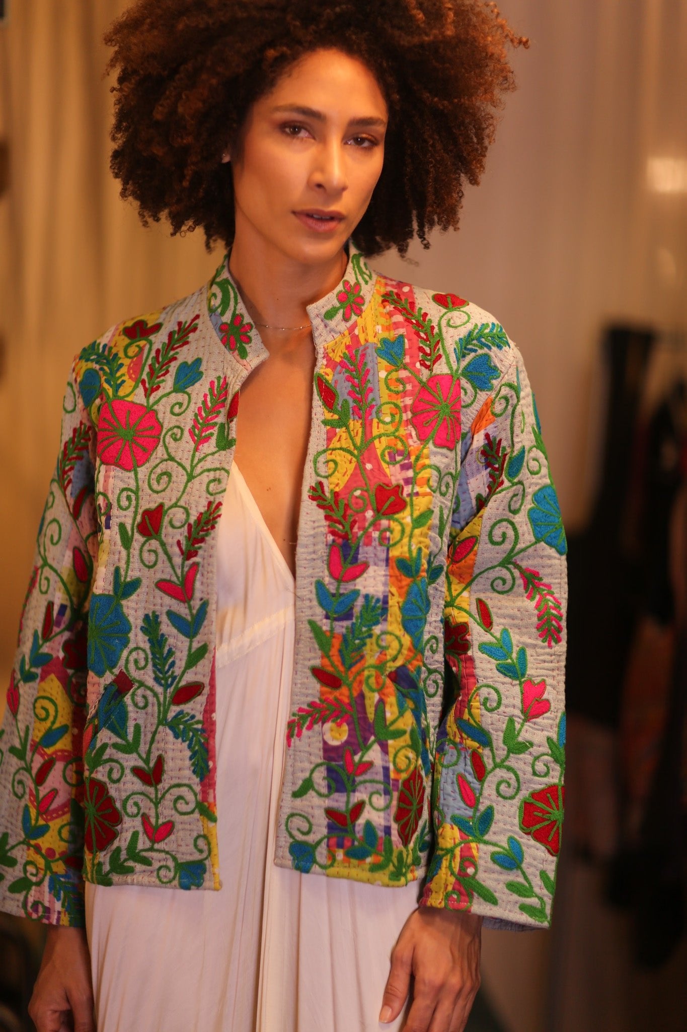 KANTHA EMBROIDERED JACKET INGRID NWENI - BANGKOK TAILOR CLOTHING STORE - HANDMADE CLOTHING