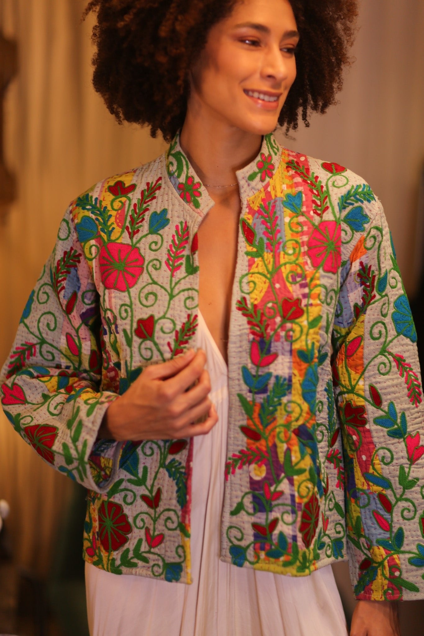 KANTHA EMBROIDERED JACKET INGRID NWENI - BANGKOK TAILOR CLOTHING STORE - HANDMADE CLOTHING