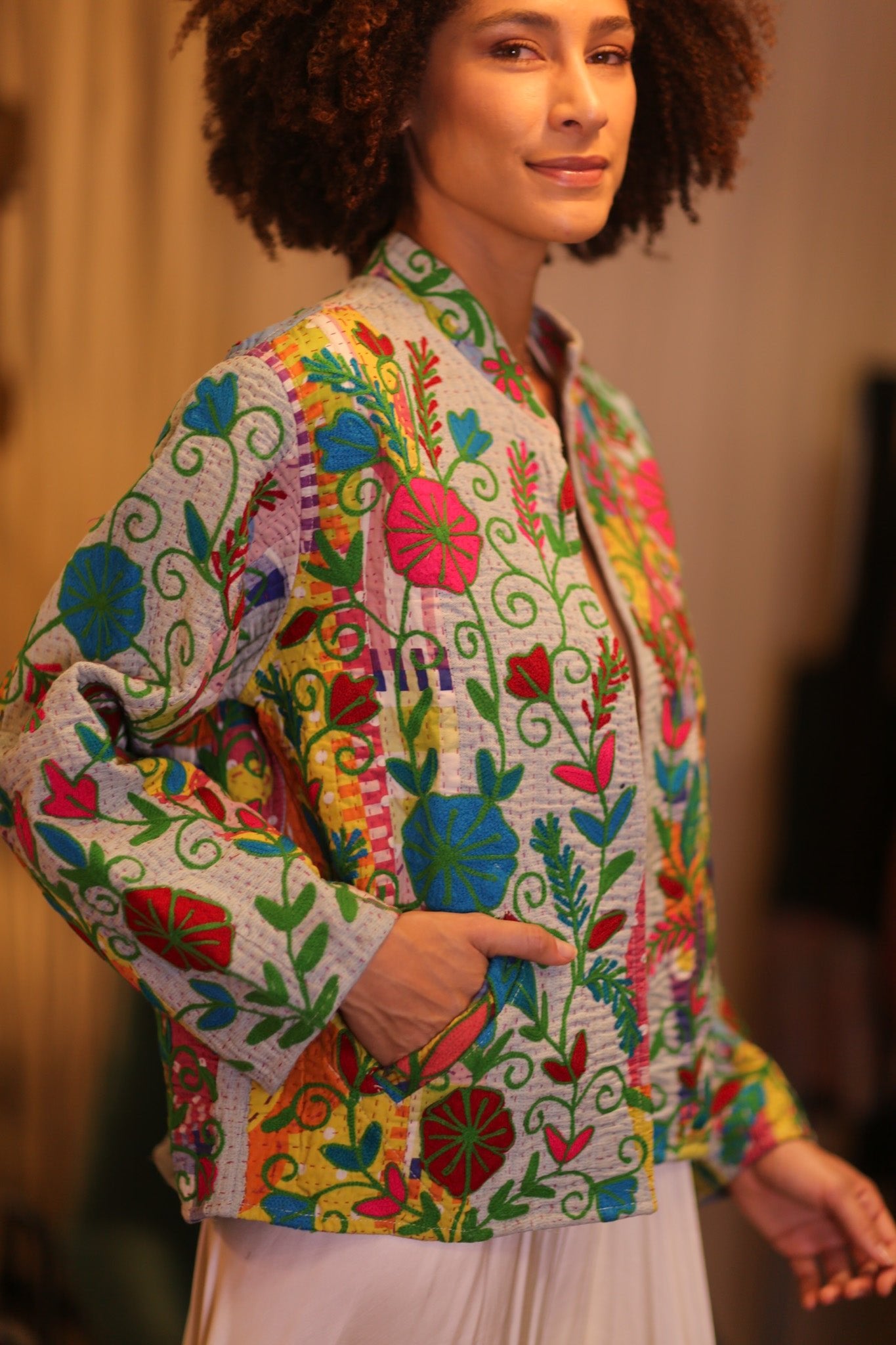 KANTHA EMBROIDERED JACKET INGRID NWENI - BANGKOK TAILOR CLOTHING STORE - HANDMADE CLOTHING