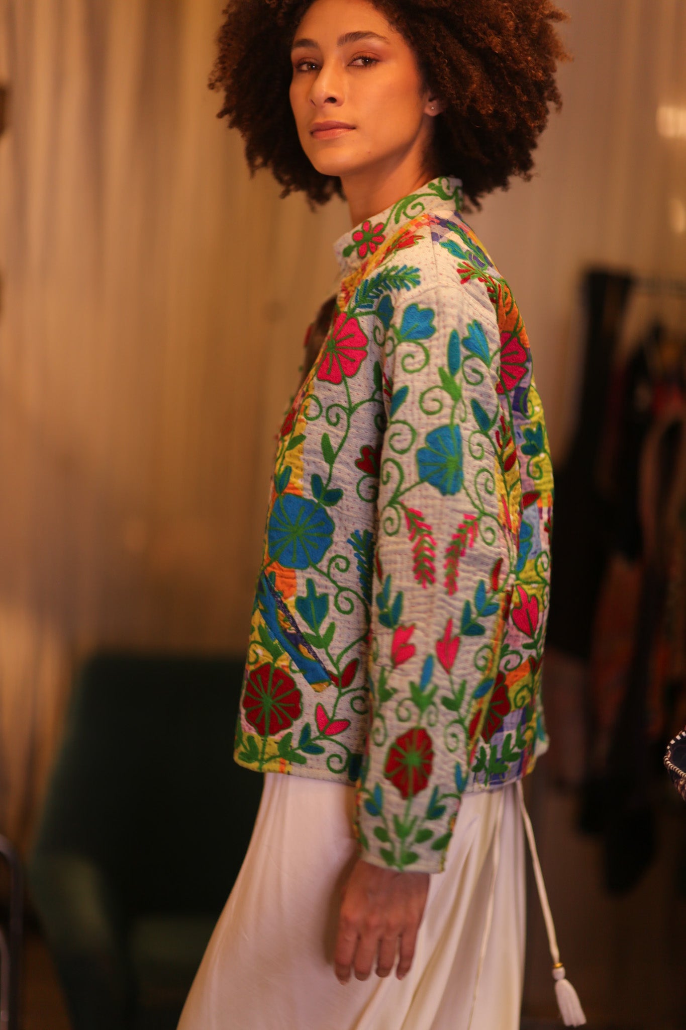 KANTHA EMBROIDERED JACKET INGRID NWENI - BANGKOK TAILOR CLOTHING STORE - HANDMADE CLOTHING