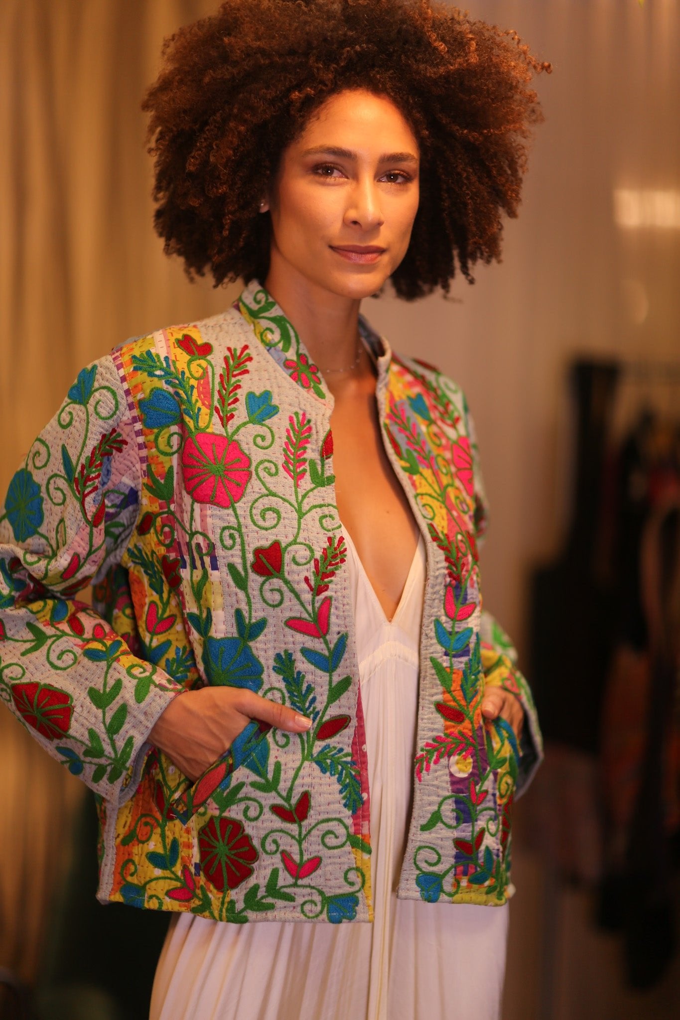 KANTHA EMBROIDERED JACKET INGRID NWENI - BANGKOK TAILOR CLOTHING STORE - HANDMADE CLOTHING
