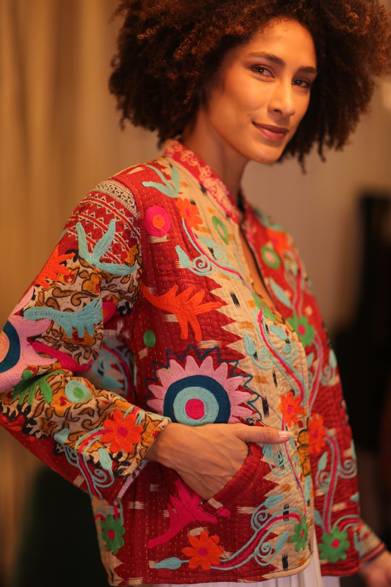 KANTHA EMBROIDERED JACKET INGRID WARYAW - BANGKOK TAILOR CLOTHING STORE - HANDMADE CLOTHING