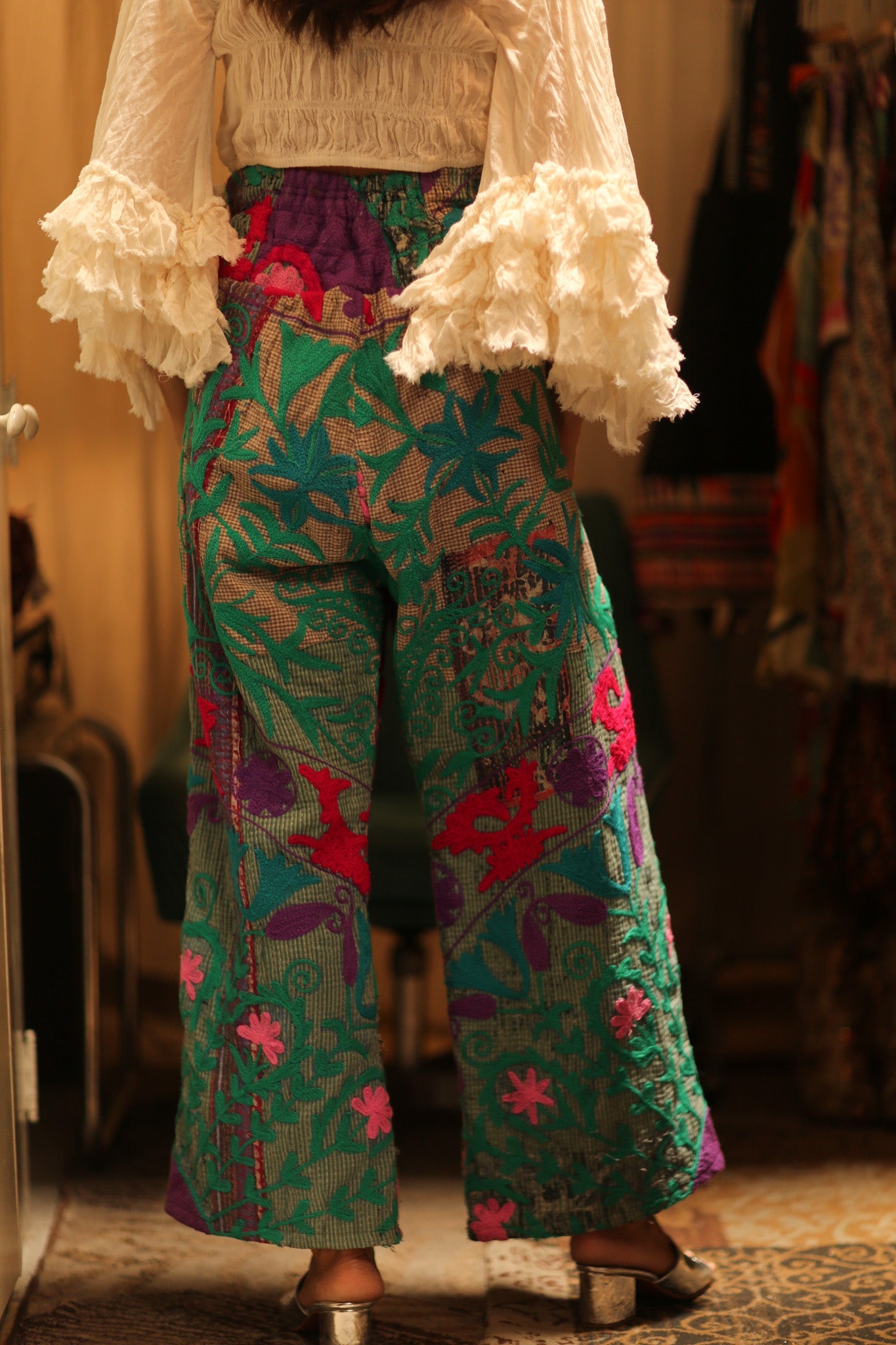 KANTHA EMBROIDERED PANTS WISSA - BANGKOK TAILOR CLOTHING STORE - HANDMADE CLOTHING