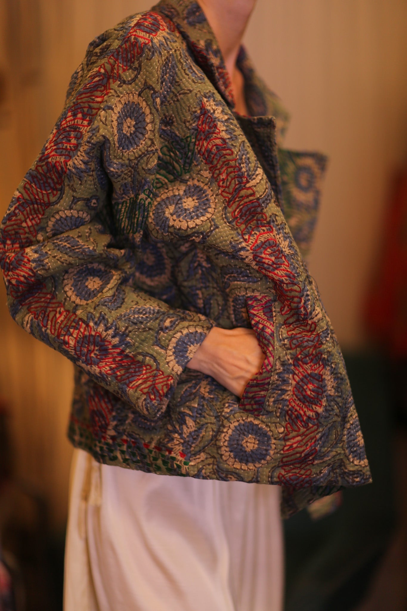 KANTHA FLORAL JACKET GREOGY - BANGKOK TAILOR CLOTHING STORE - HANDMADE CLOTHING