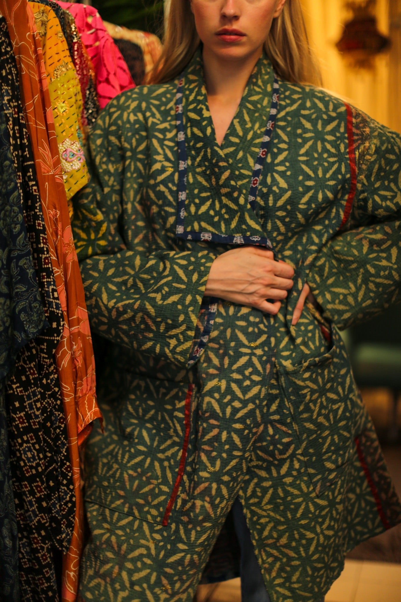 KANTHA INDIGO JACKET COAT CATALINA - BANGKOK TAILOR CLOTHING STORE - HANDMADE CLOTHING