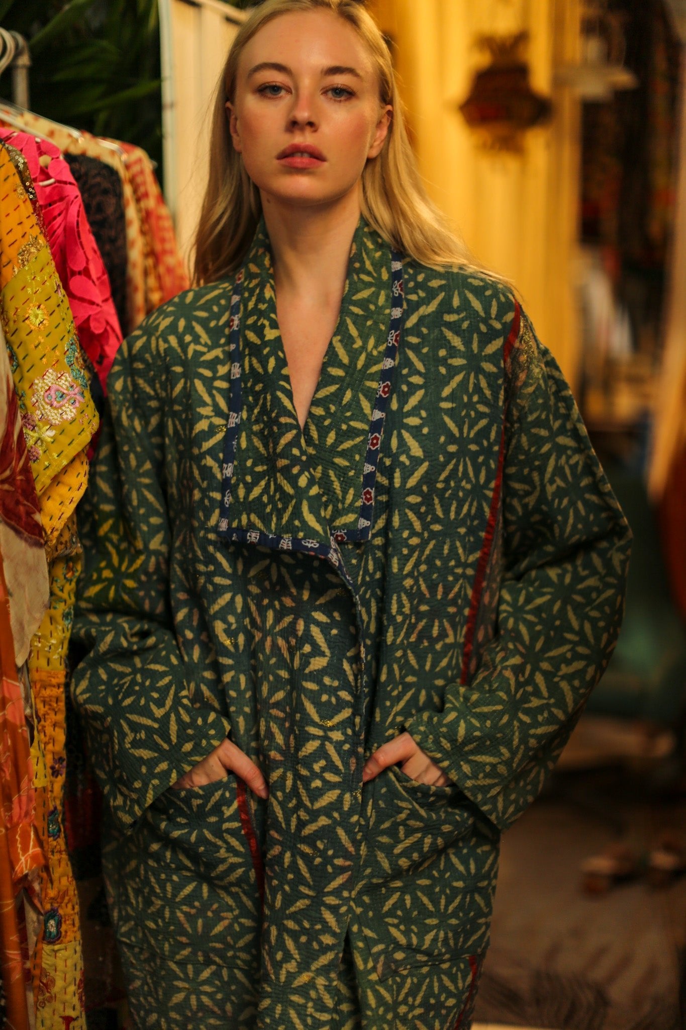 KANTHA INDIGO JACKET COAT CATALINA - BANGKOK TAILOR CLOTHING STORE - HANDMADE CLOTHING