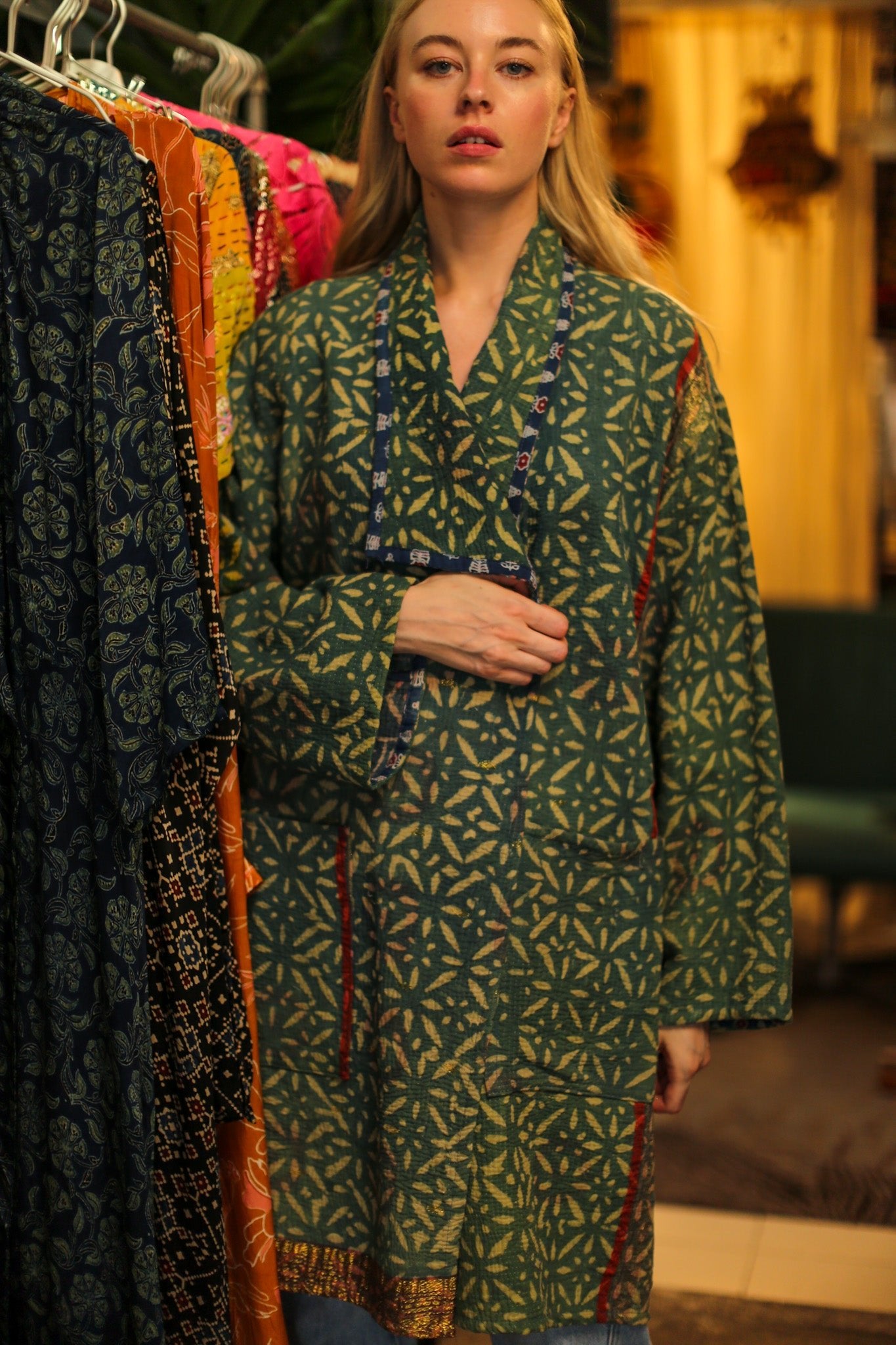 KANTHA INDIGO JACKET COAT CATALINA - BANGKOK TAILOR CLOTHING STORE - HANDMADE CLOTHING