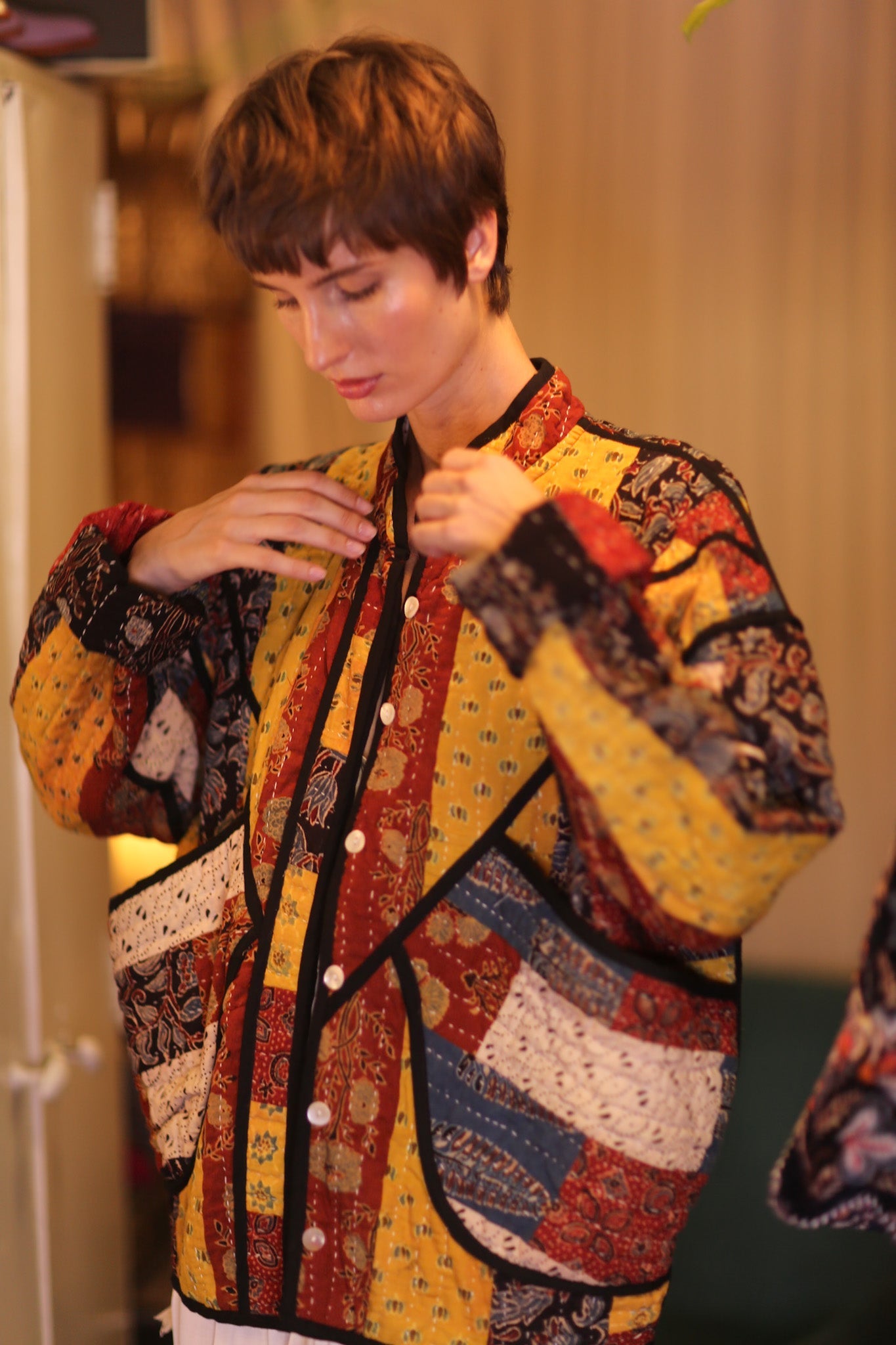 KANTHA JACKET PATCHWORK PATTERN AUTUMN - BANGKOK TAILOR CLOTHING STORE - HANDMADE CLOTHING