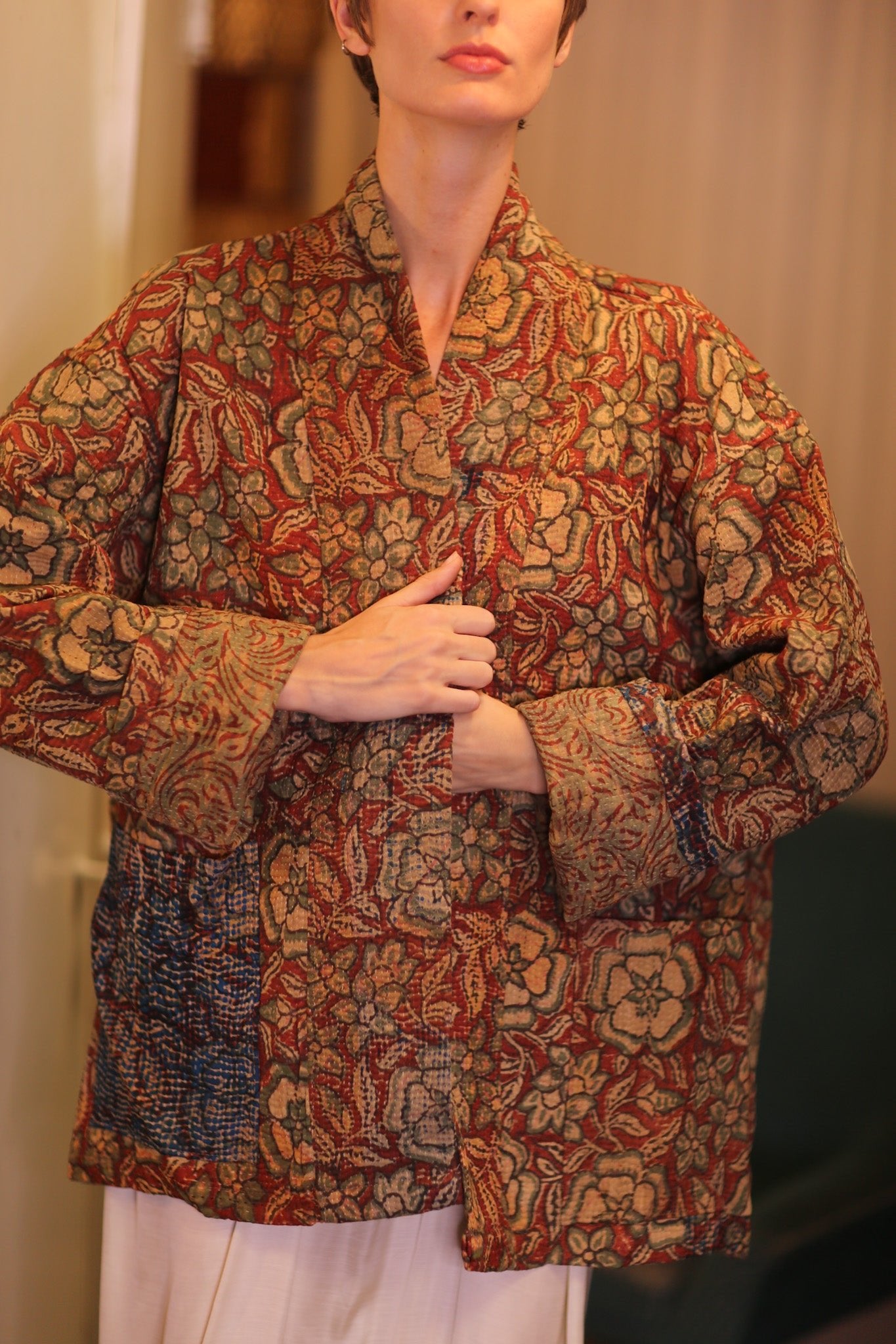 KANTHA KIMONO JACKET FLORAL GITTI - BANGKOK TAILOR CLOTHING STORE - HANDMADE CLOTHING
