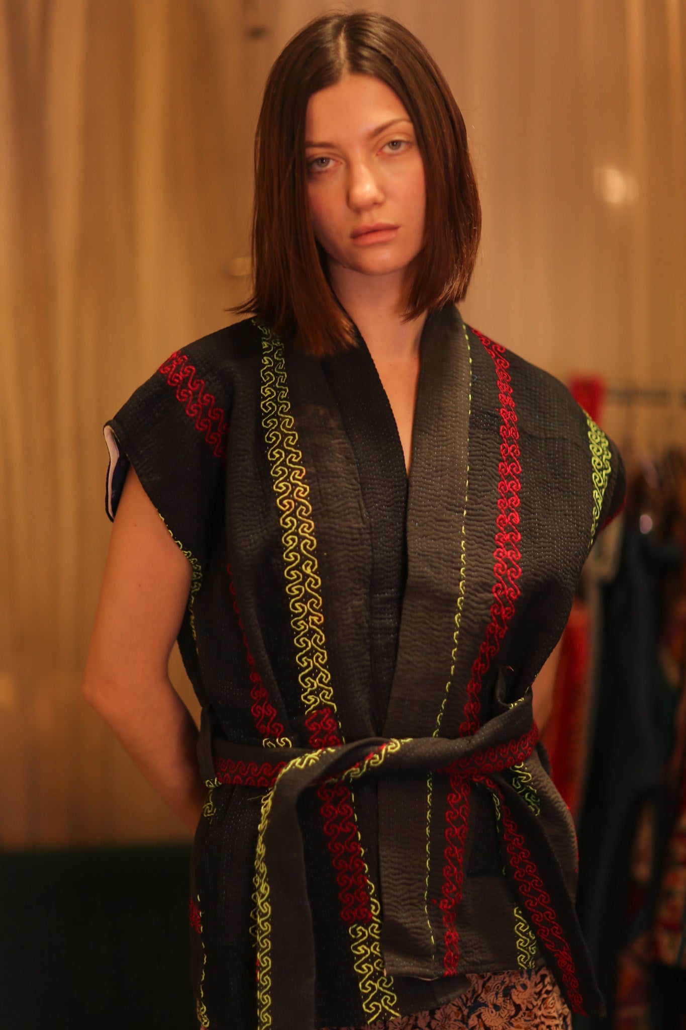 Kantha Short KIMONO WITH BELT MALA - BANGKOK TAILOR CLOTHING STORE - HANDMADE CLOTHING