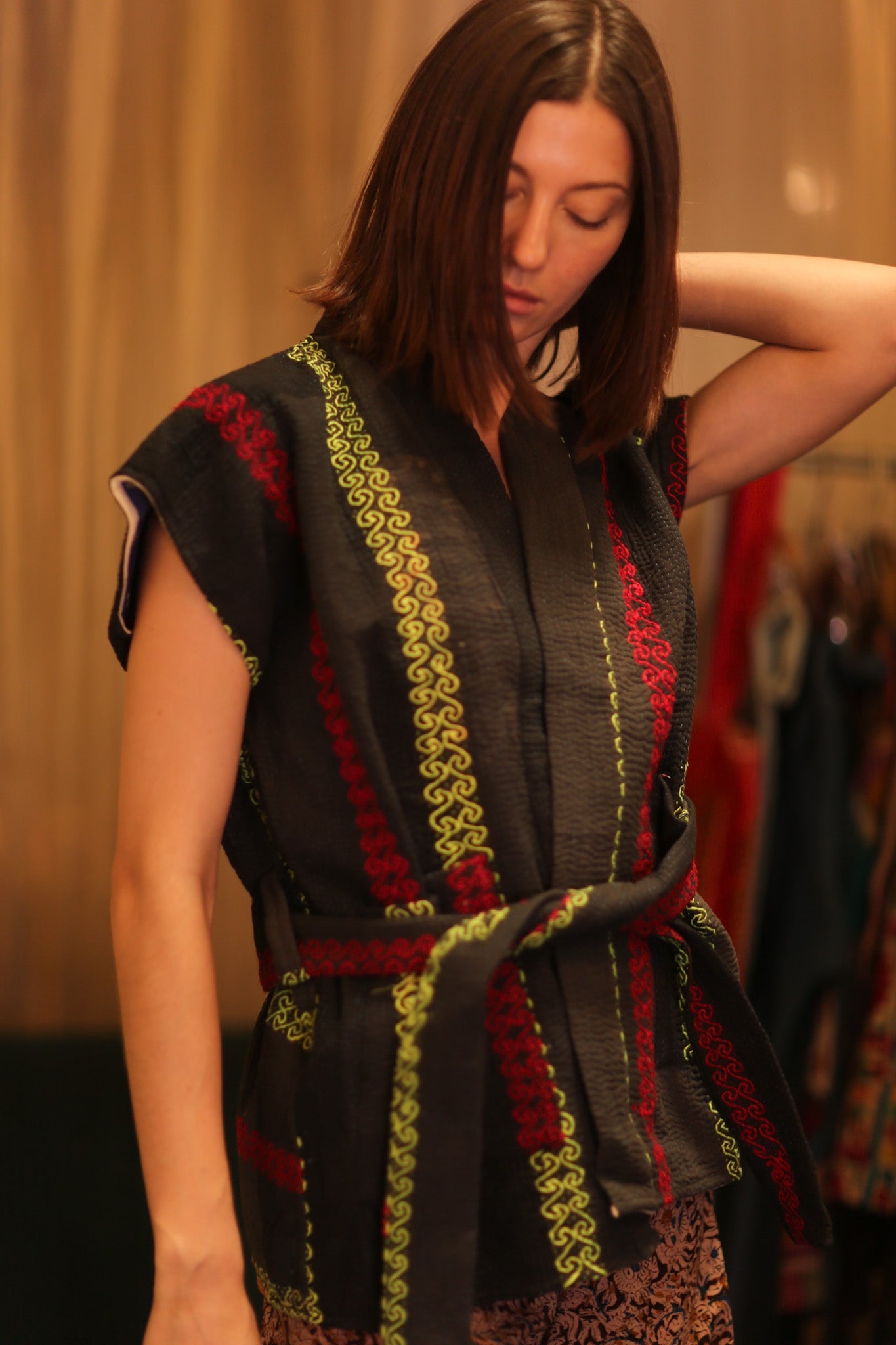 Kantha Short KIMONO WITH BELT MALA - BANGKOK TAILOR CLOTHING STORE - HANDMADE CLOTHING