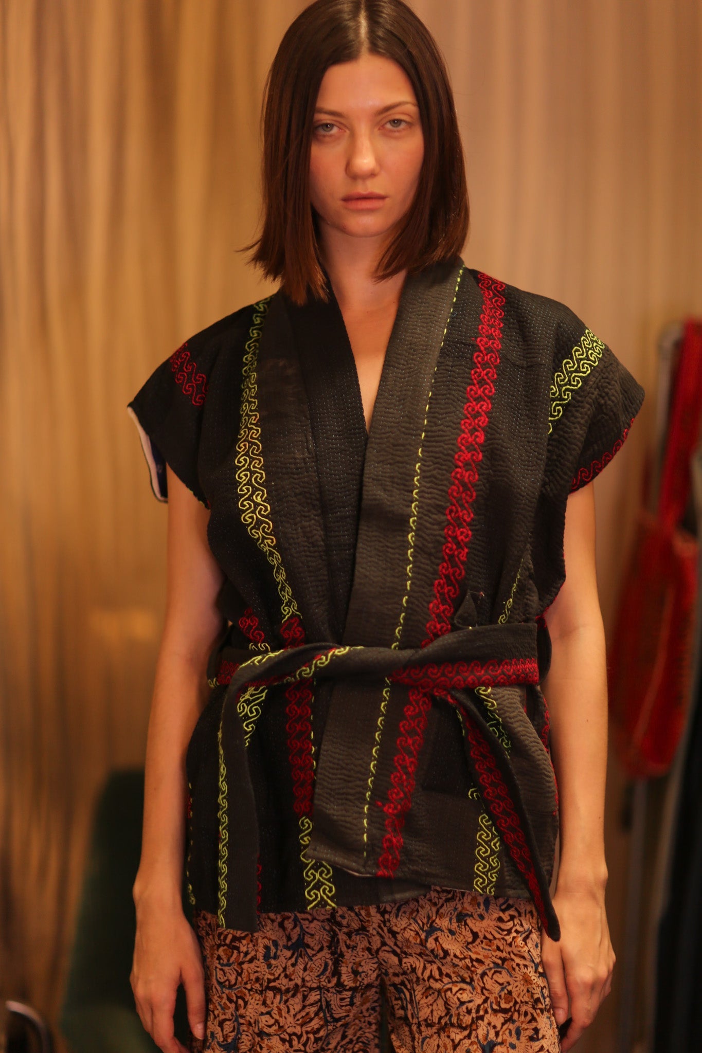 Kantha Short KIMONO WITH BELT MALA - BANGKOK TAILOR CLOTHING STORE - HANDMADE CLOTHING