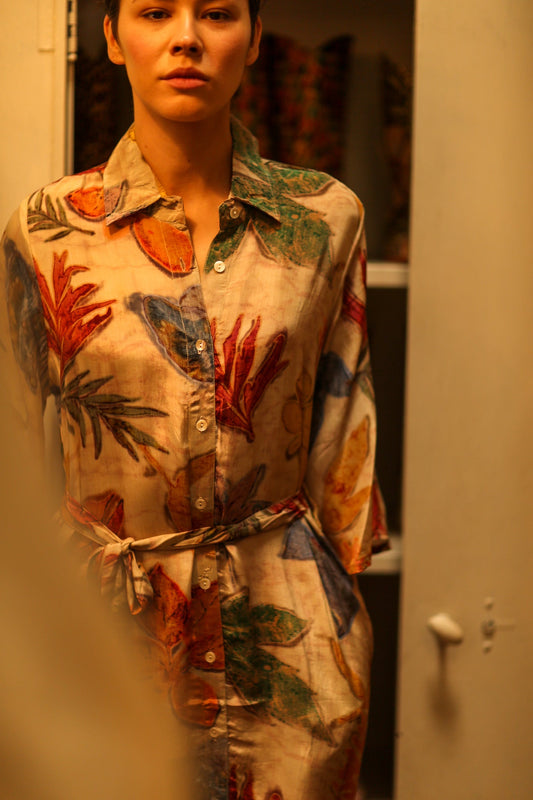 LEAF PRINTED BOTTOM DRESS - BANGKOK TAILOR CLOTHING STORE - HANDMADE CLOTHING