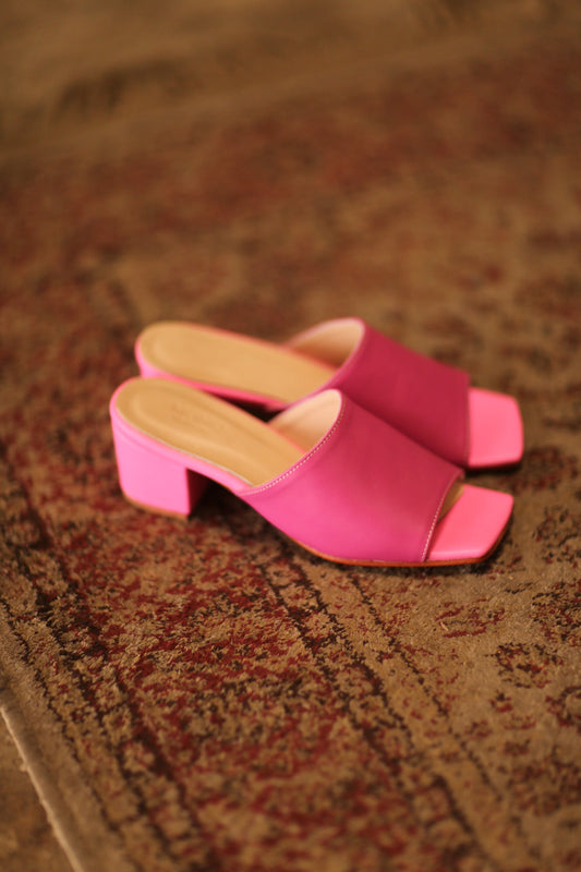 LEATHER HEELED MULES LORIN FUSHIA PINK - BANGKOK TAILOR CLOTHING STORE - HANDMADE CLOTHING
