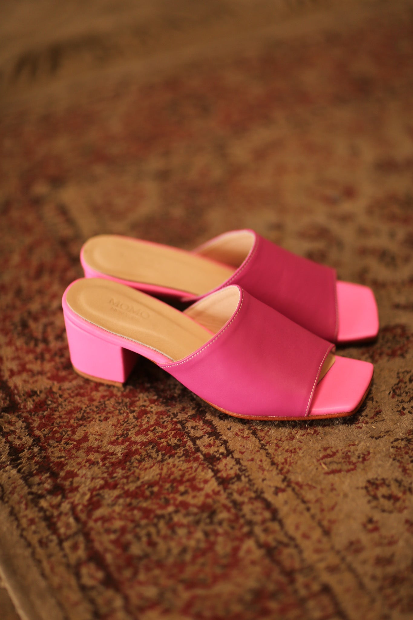 LEATHER HEELED MULES LORIN FUSHIA PINK - BANGKOK TAILOR CLOTHING STORE - HANDMADE CLOTHING