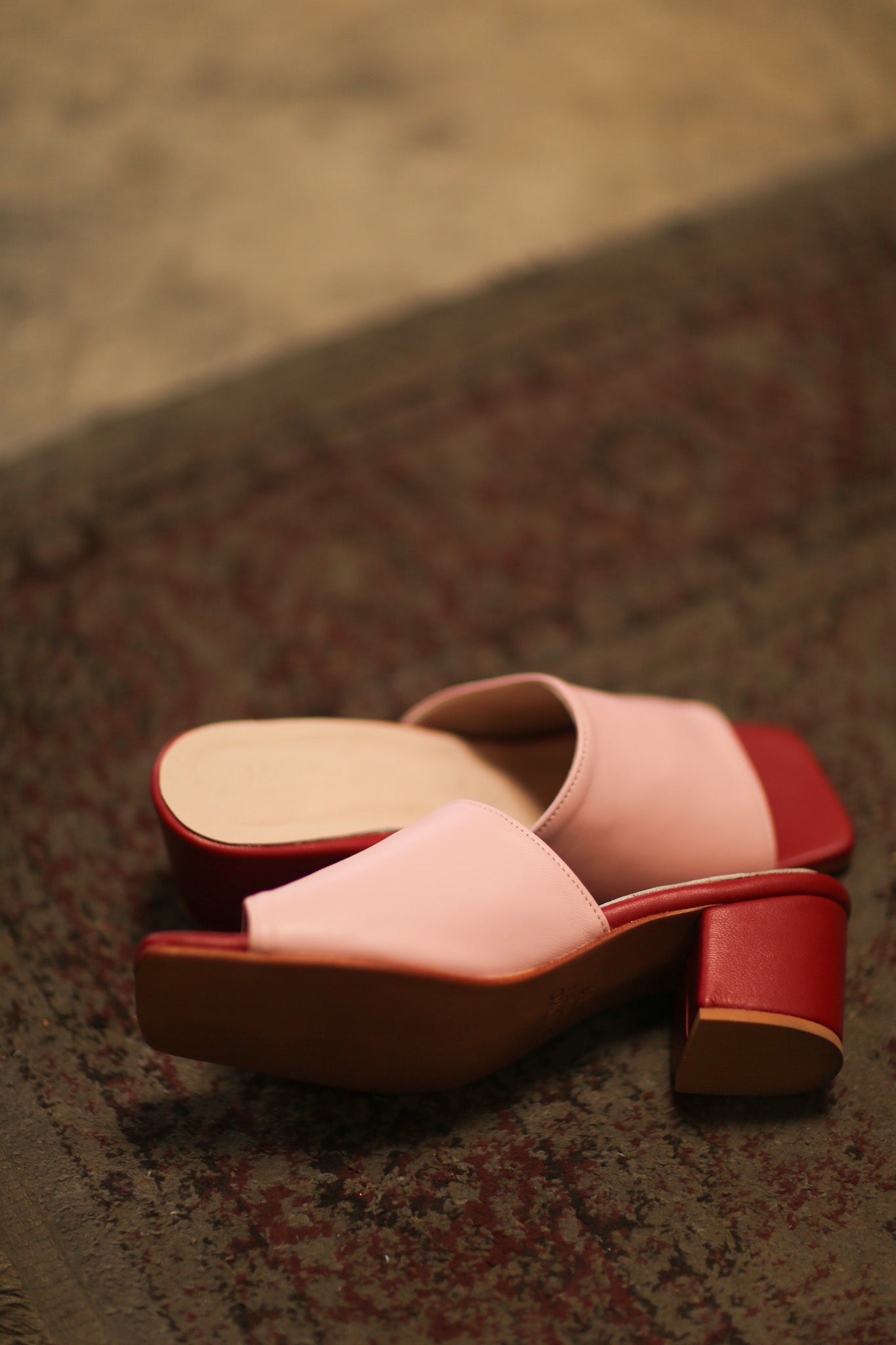 LEATHER HEELED MULES LORIN PINK RED - BANGKOK TAILOR CLOTHING STORE - HANDMADE CLOTHING