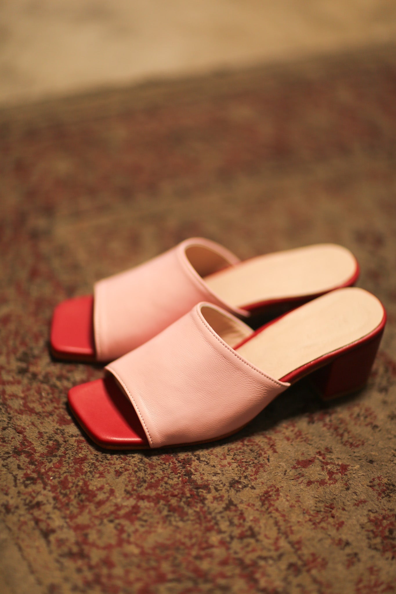 LEATHER HEELED MULES LORIN PINK RED - BANGKOK TAILOR CLOTHING STORE - HANDMADE CLOTHING