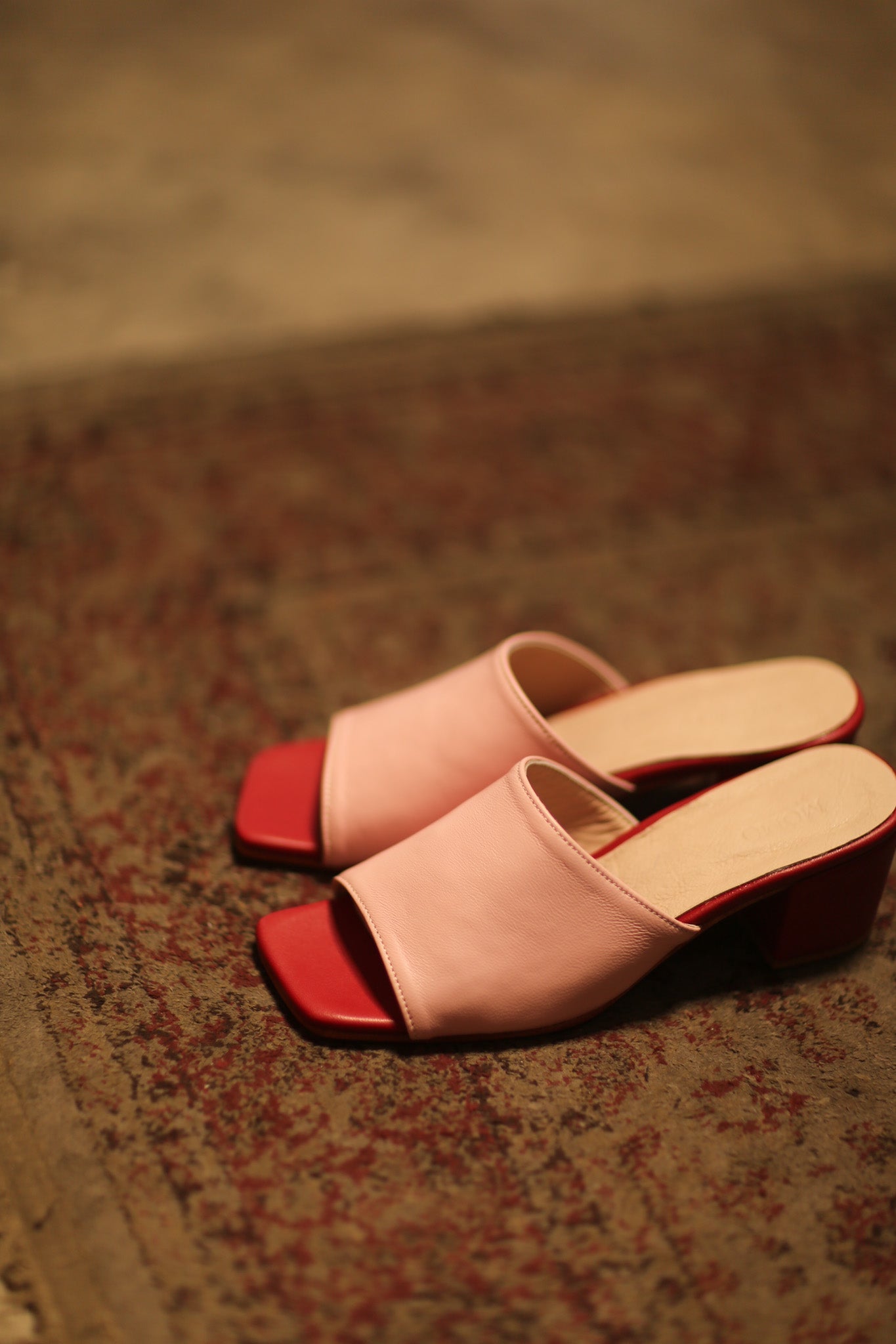 LEATHER HEELED MULES LORIN PINK RED - BANGKOK TAILOR CLOTHING STORE - HANDMADE CLOTHING