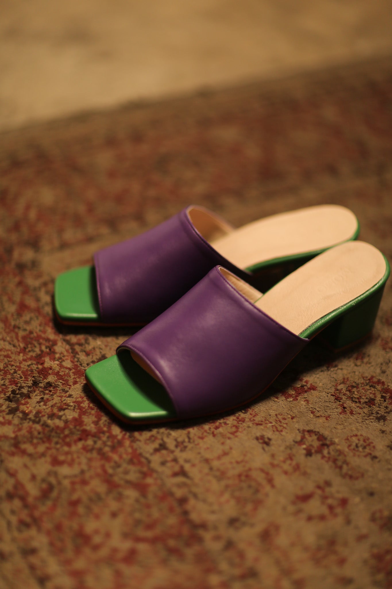LEATHER HEELED MULES LORIN PURPLE GREEN - BANGKOK TAILOR CLOTHING STORE - HANDMADE CLOTHING