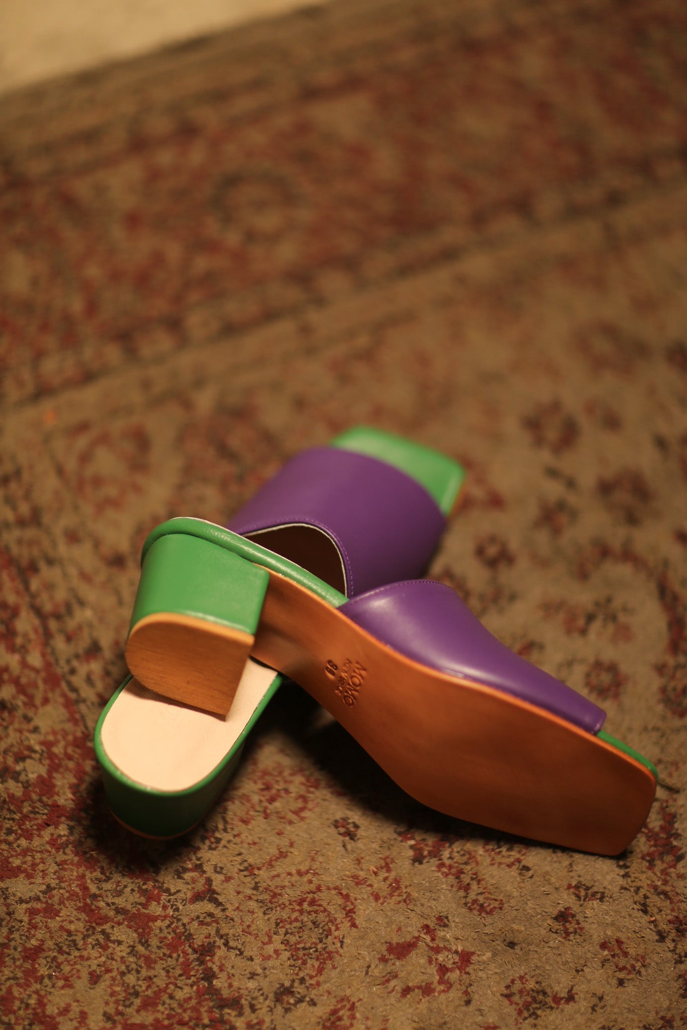 LEATHER HEELED MULES LORIN PURPLE GREEN - BANGKOK TAILOR CLOTHING STORE - HANDMADE CLOTHING