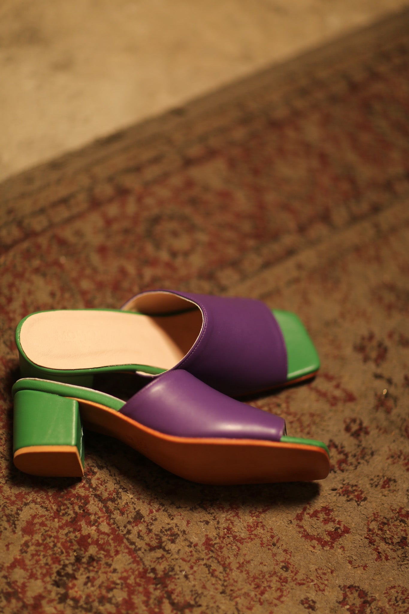 LEATHER HEELED MULES LORIN PURPLE GREEN - BANGKOK TAILOR CLOTHING STORE - HANDMADE CLOTHING