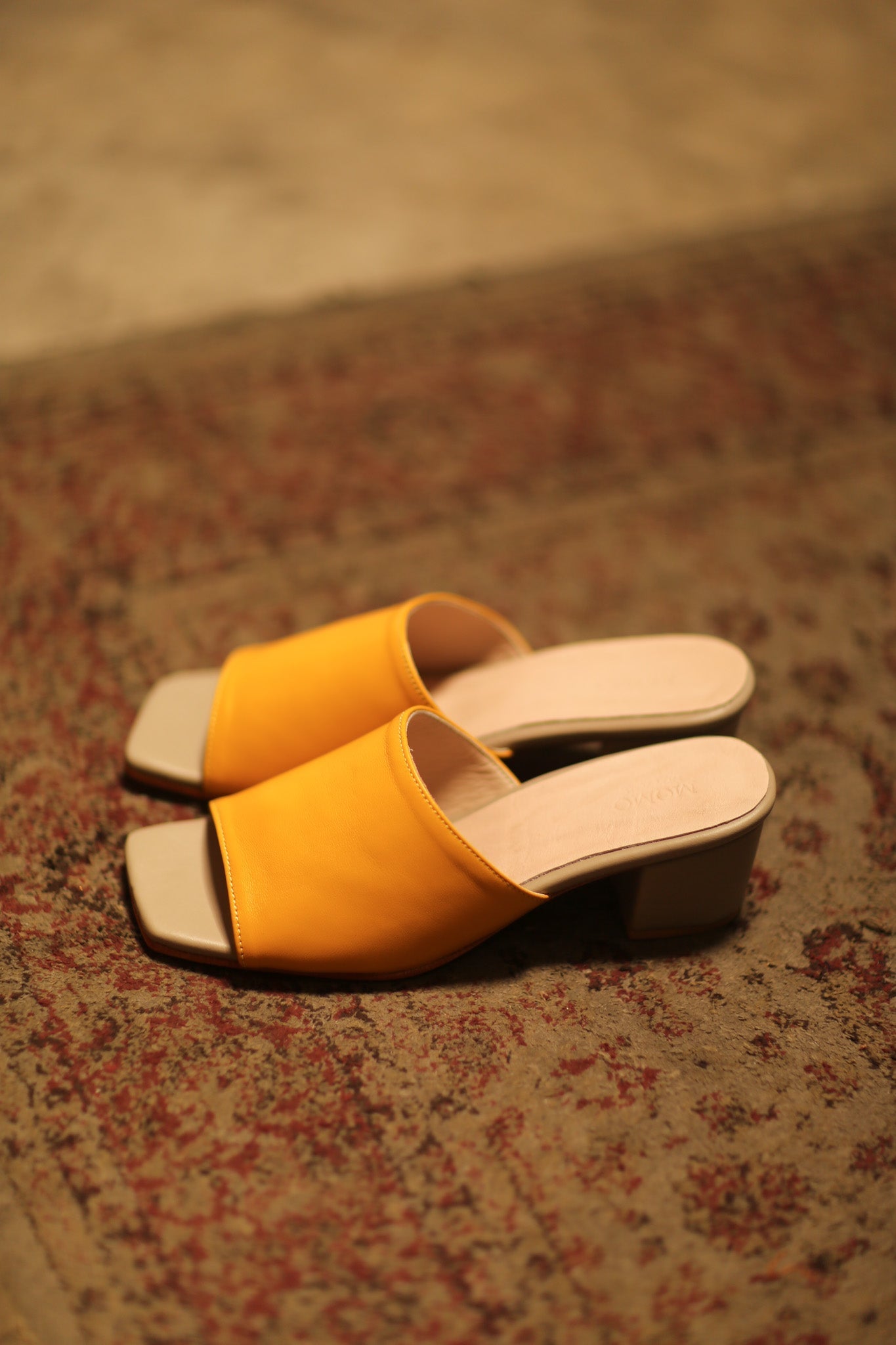 LEATHER HEELED MULES LORIN YELLOW GREY - BANGKOK TAILOR CLOTHING STORE - HANDMADE CLOTHING
