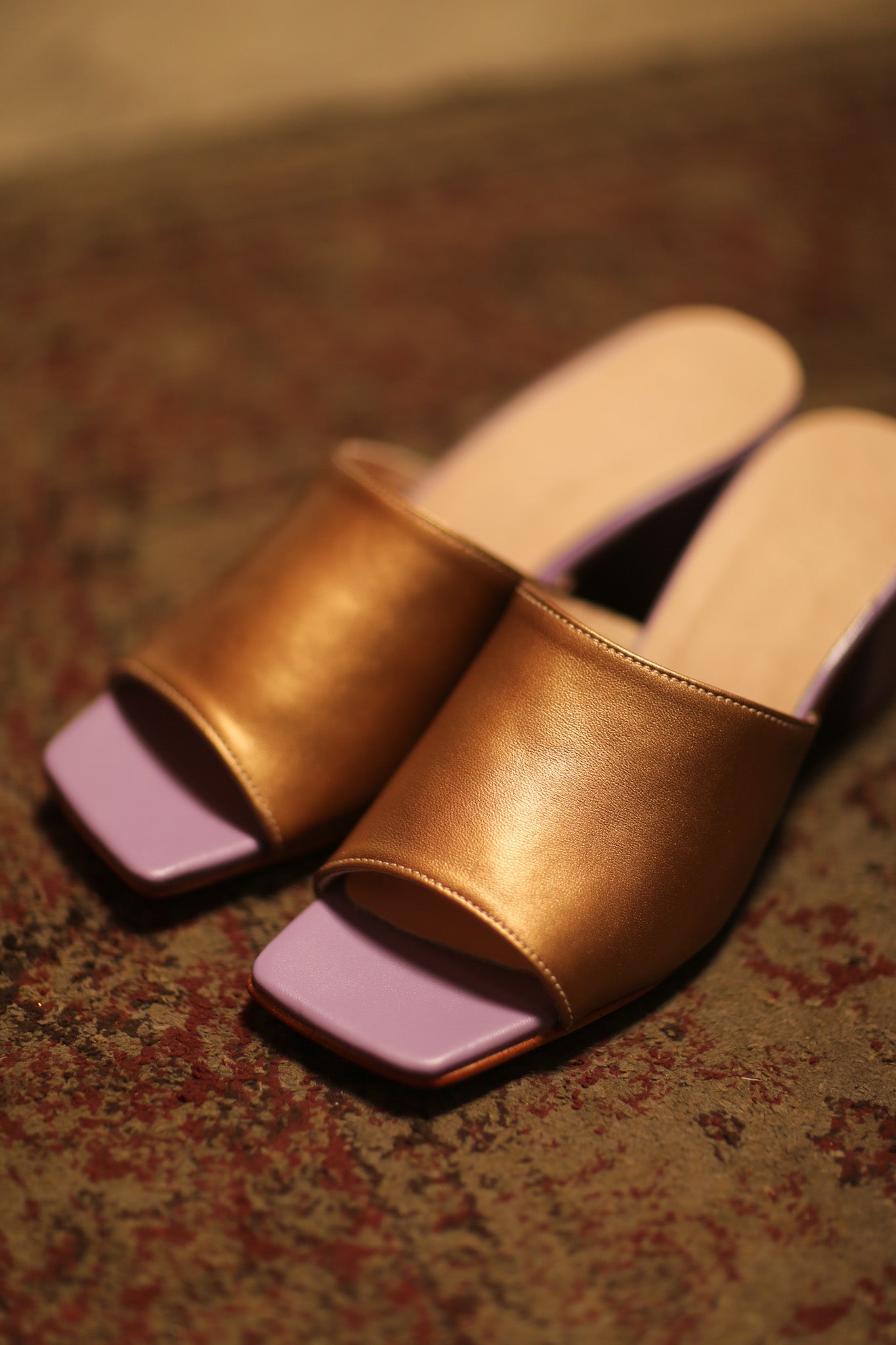 LEATHER MULES LORIN GOLD LAVENDER - BANGKOK TAILOR CLOTHING STORE - HANDMADE CLOTHING