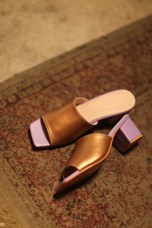 LEATHER MULES LORIN GOLD LAVENDER - BANGKOK TAILOR CLOTHING STORE - HANDMADE CLOTHING