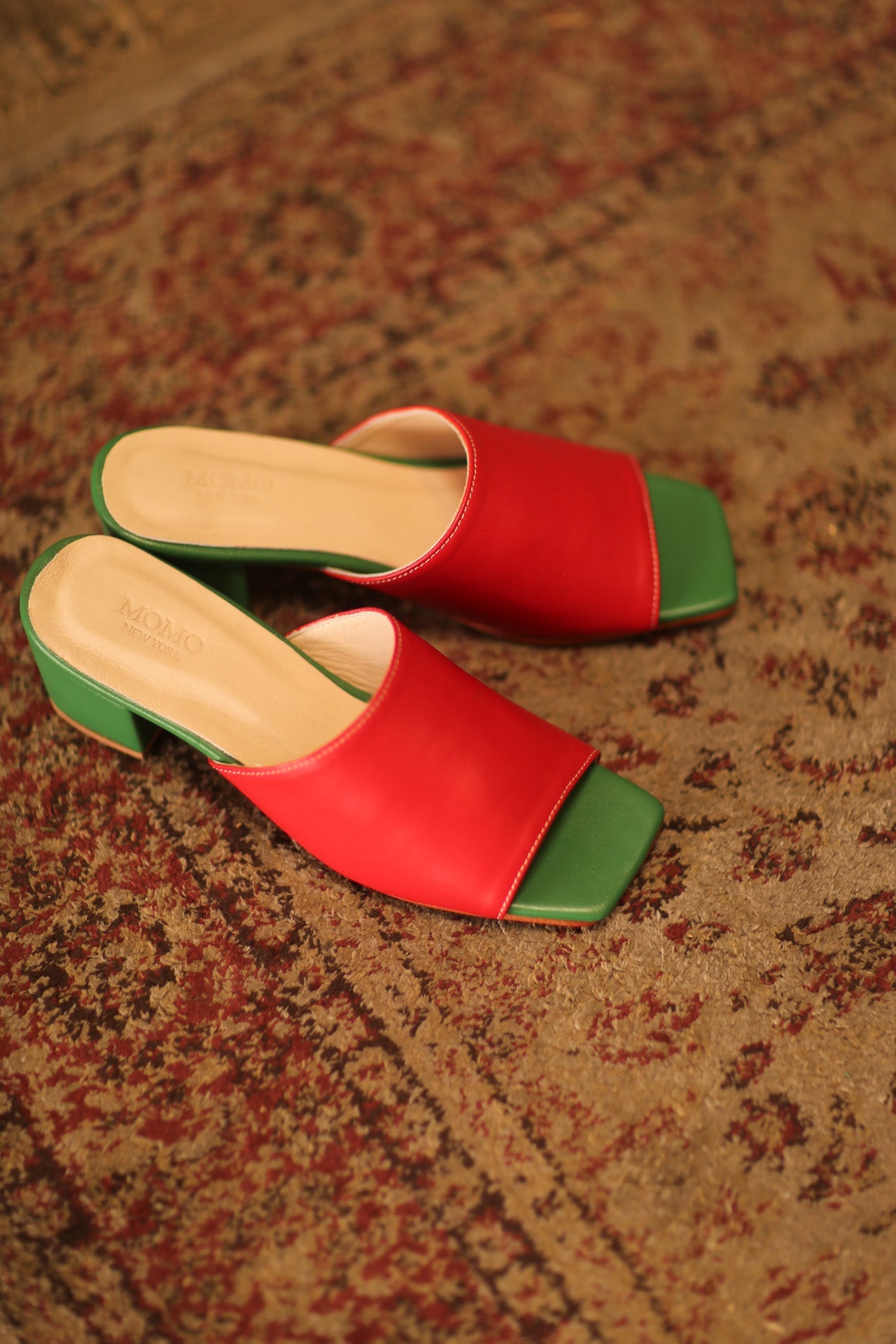LEATHER MULES LORIN RED GREEN - BANGKOK TAILOR CLOTHING STORE - HANDMADE CLOTHING
