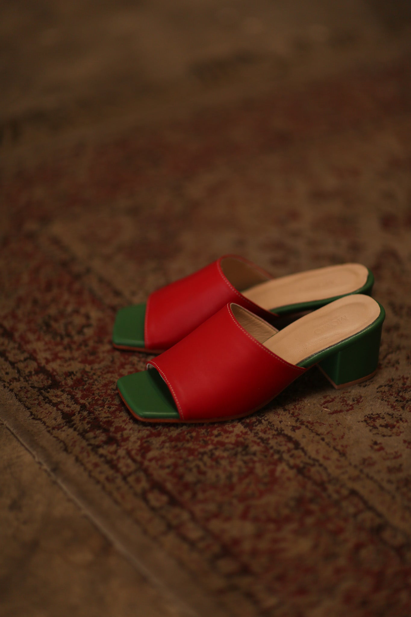 LEATHER MULES LORIN RED GREEN - BANGKOK TAILOR CLOTHING STORE - HANDMADE CLOTHING