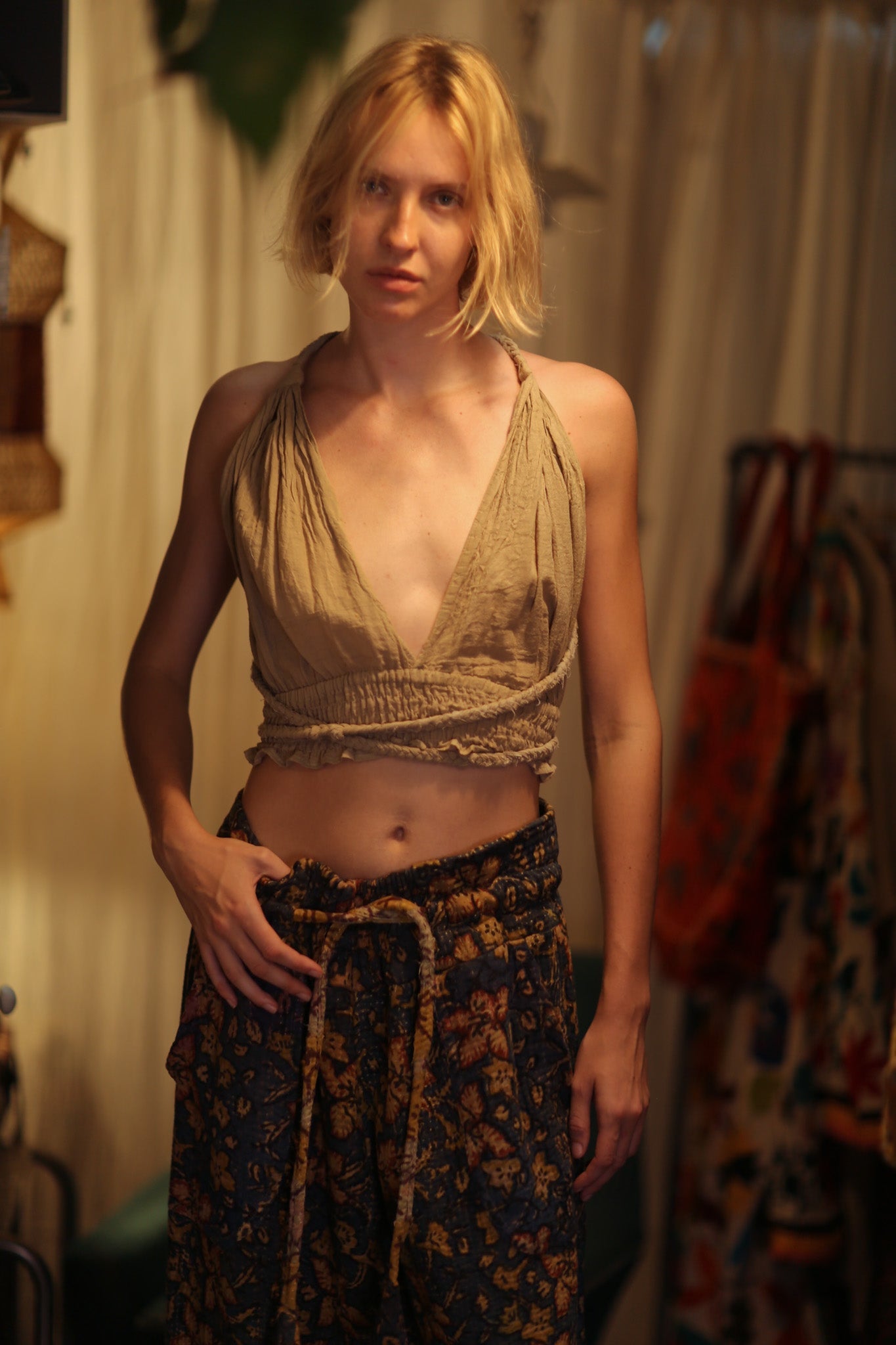 LENA KANTHA TROUSERS BLUE AND BEIJE - BANGKOK TAILOR CLOTHING STORE - HANDMADE CLOTHING
