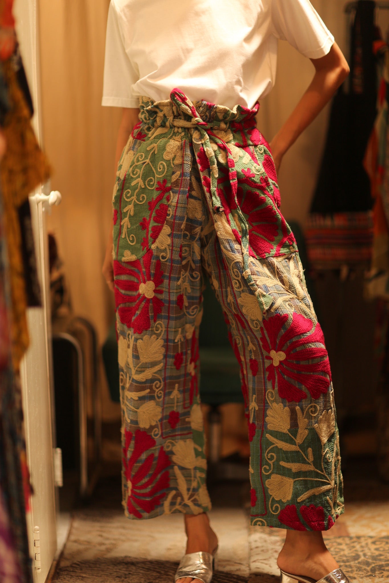 LENA KANTHA TROUSERS CHECKS AND FLOWERS - BANGKOK TAILOR CLOTHING STORE - HANDMADE CLOTHING