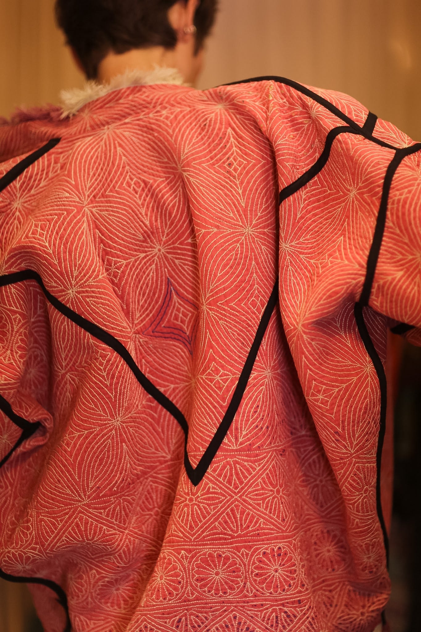 LIGHT RED KANTHA BOMBER JACKET DIRUN - BANGKOK TAILOR CLOTHING STORE - HANDMADE CLOTHING