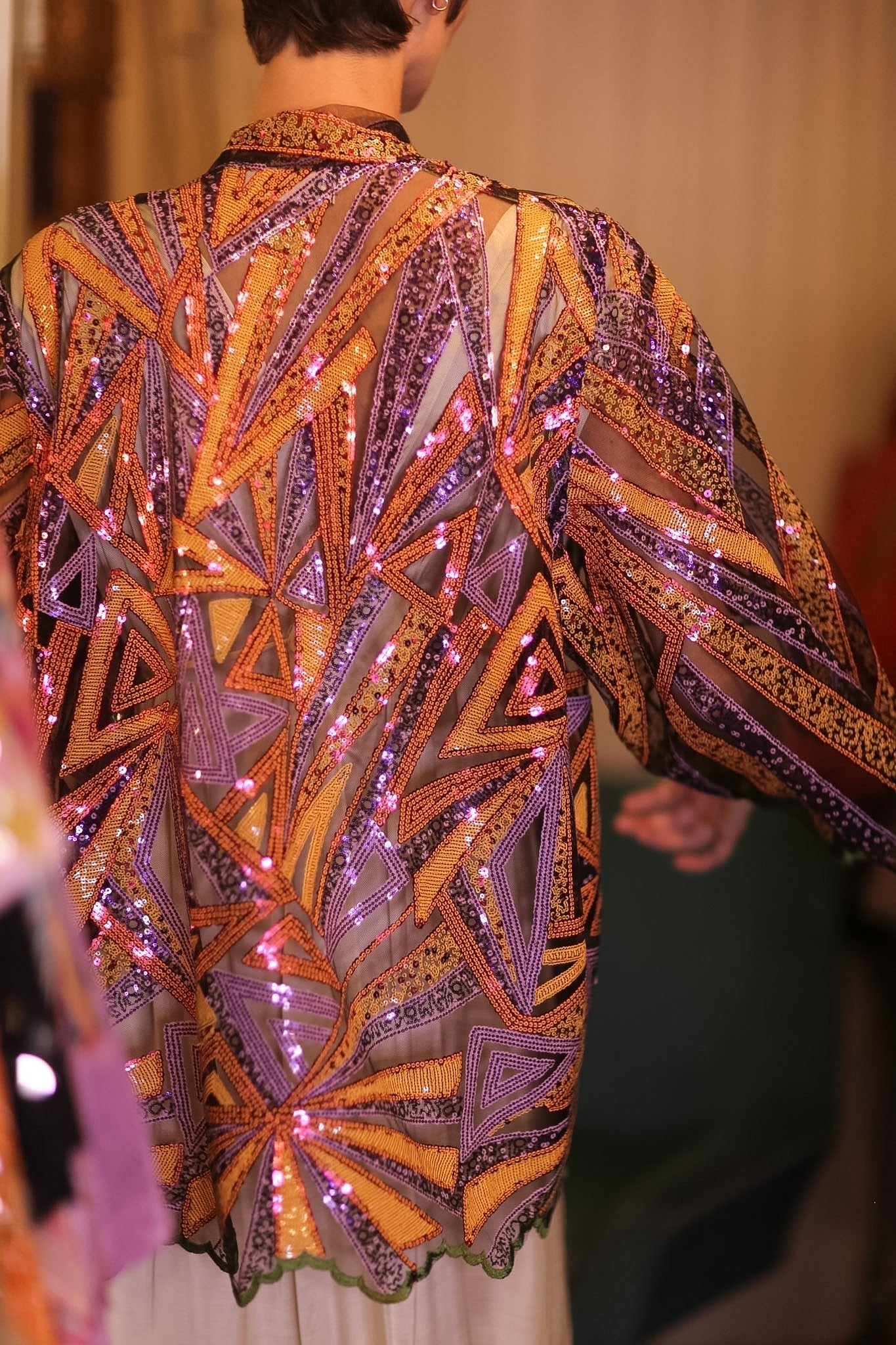 LIGHTNING SEQUIN SHORT KIMONO BERGY - BANGKOK TAILOR CLOTHING STORE - HANDMADE CLOTHING