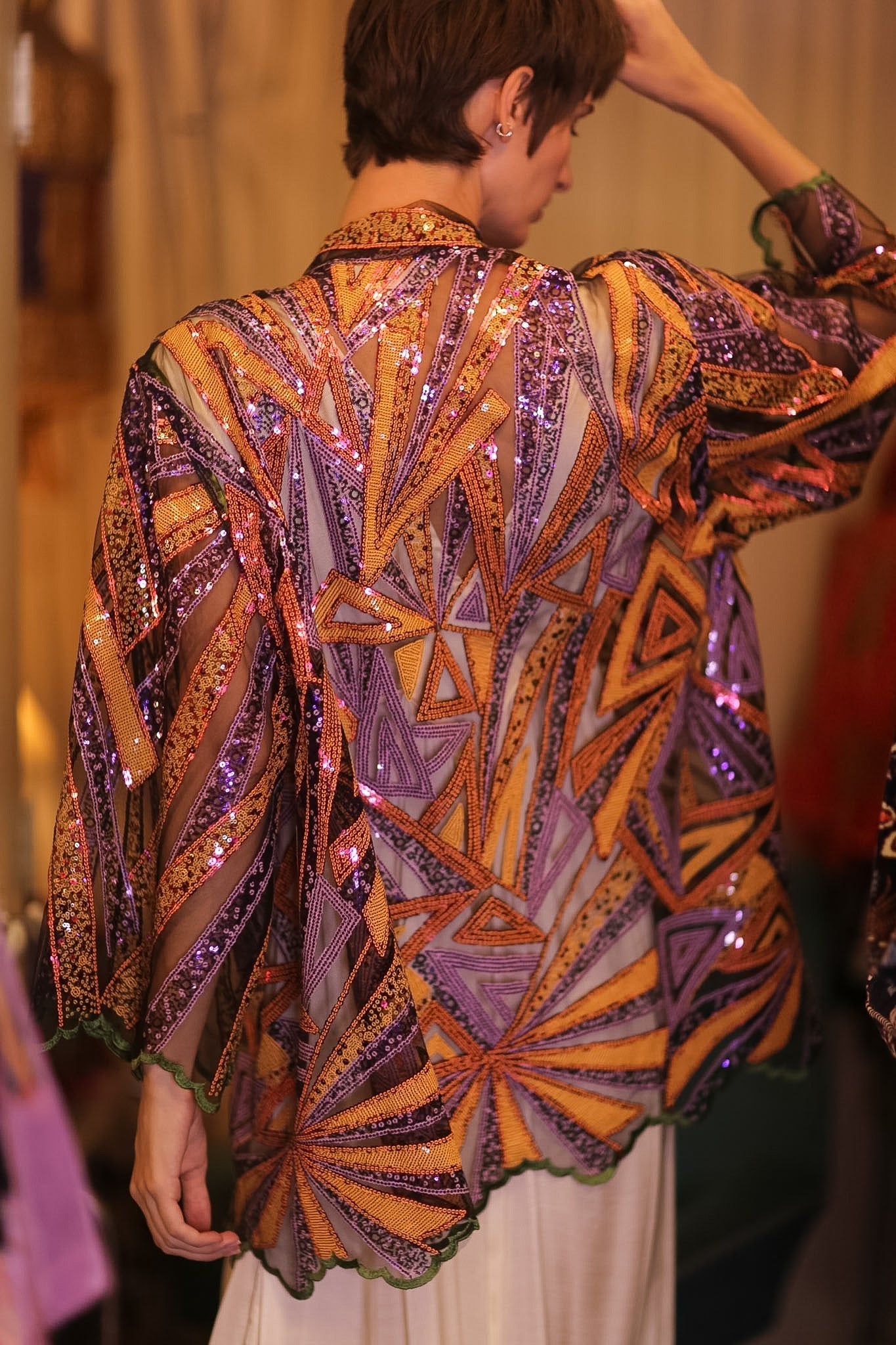 LIGHTNING SEQUIN SHORT KIMONO BERGY - BANGKOK TAILOR CLOTHING STORE - HANDMADE CLOTHING