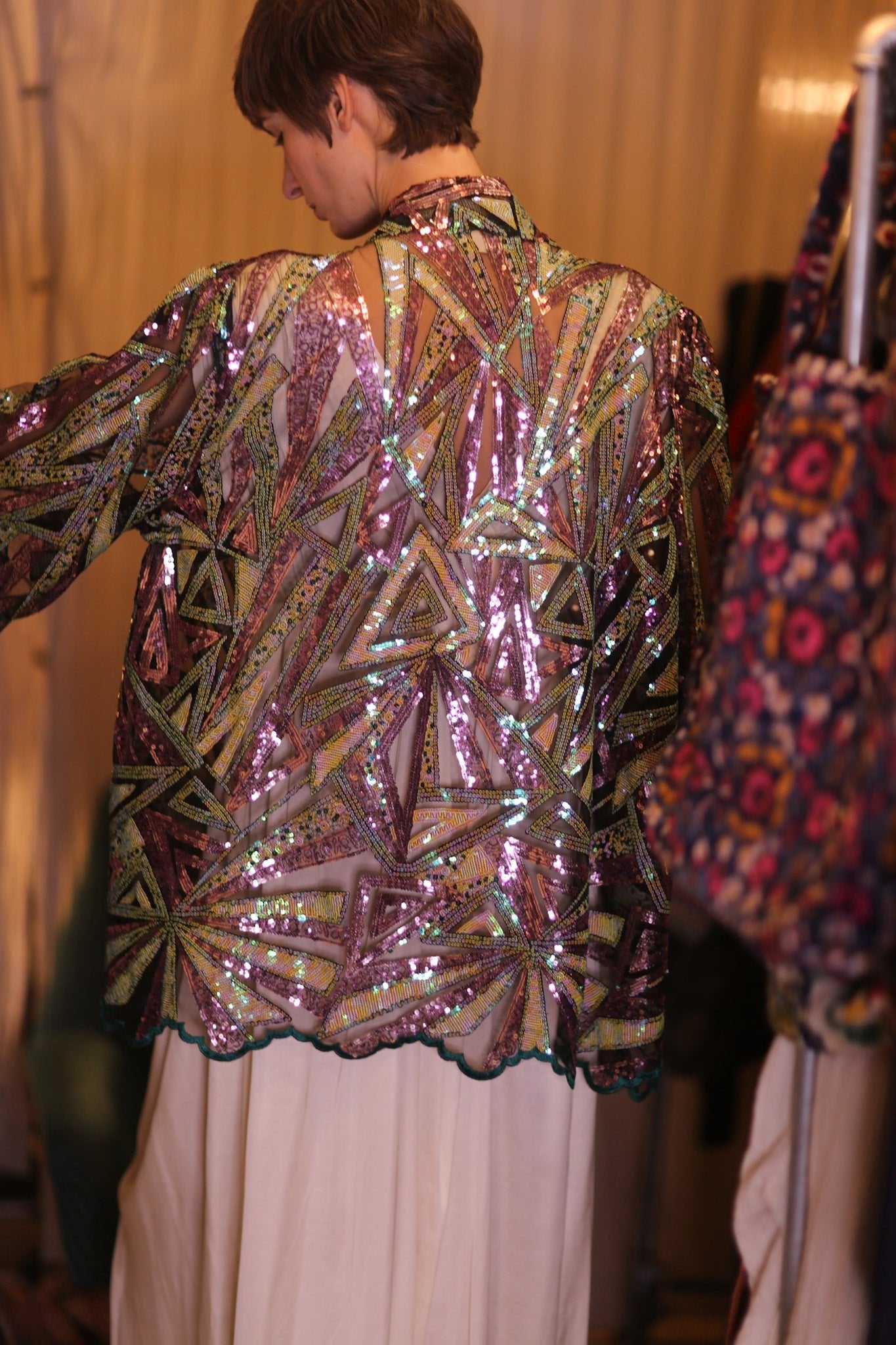 LIGHTNING SEQUIN SHORT KIMONO ILLUME - BANGKOK TAILOR CLOTHING STORE - HANDMADE CLOTHING