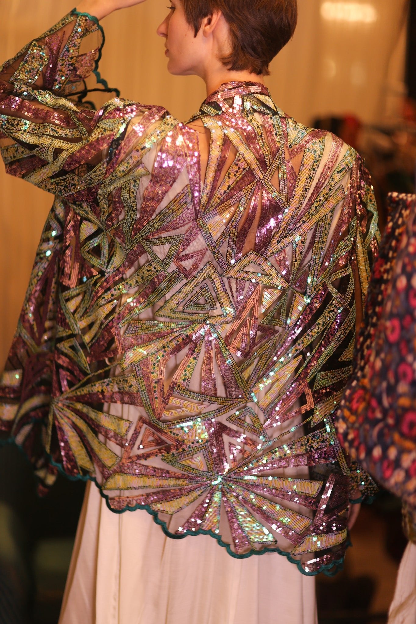 LIGHTNING SEQUIN SHORT KIMONO ILLUME - BANGKOK TAILOR CLOTHING STORE - HANDMADE CLOTHING
