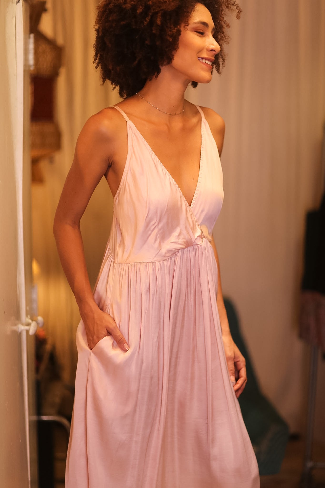 LILI SILK DRESS PINKY - BANGKOK TAILOR CLOTHING STORE - HANDMADE CLOTHING