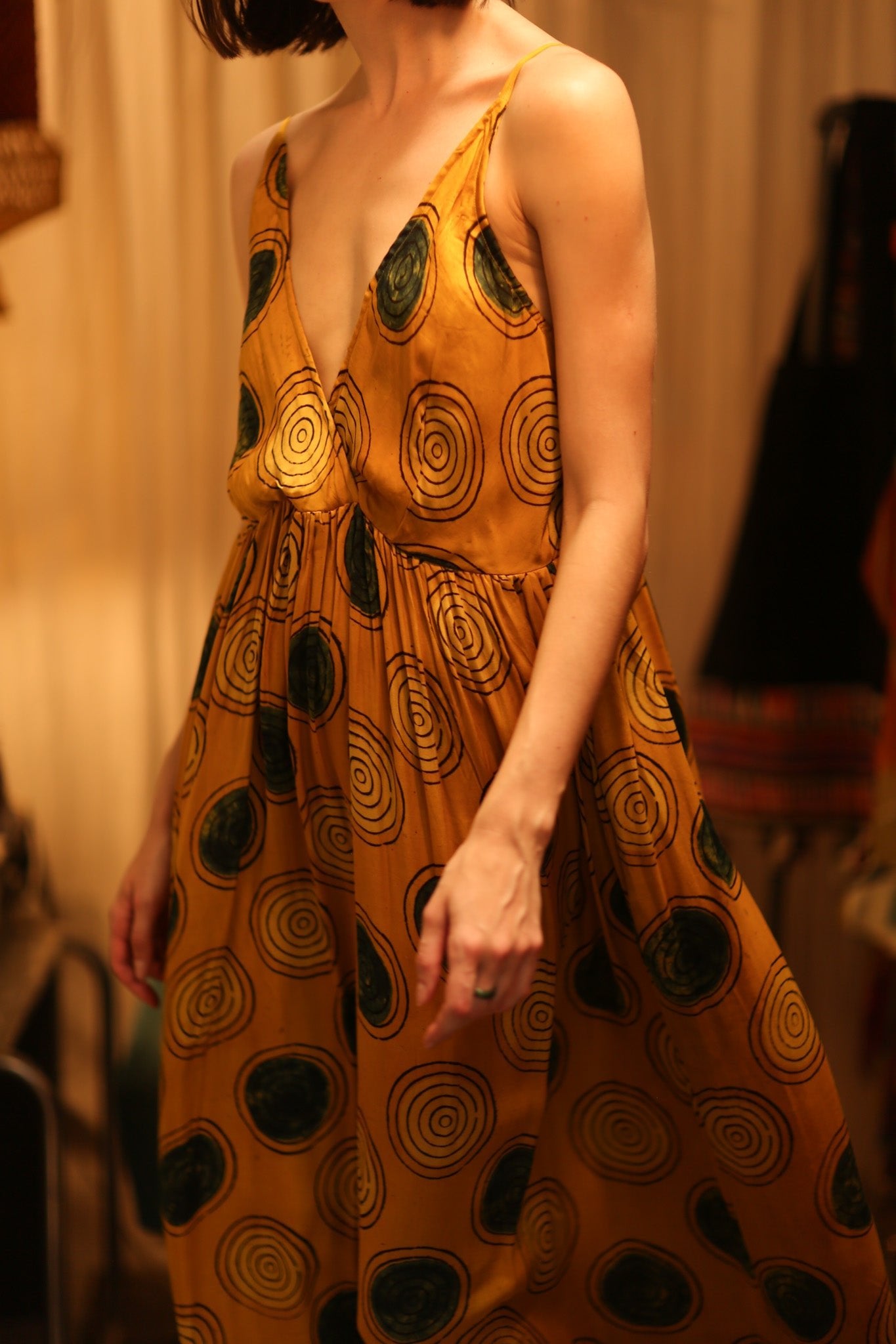LILY SILK DRESS MUSTARD YO - YO - BANGKOK TAILOR CLOTHING STORE - HANDMADE CLOTHING