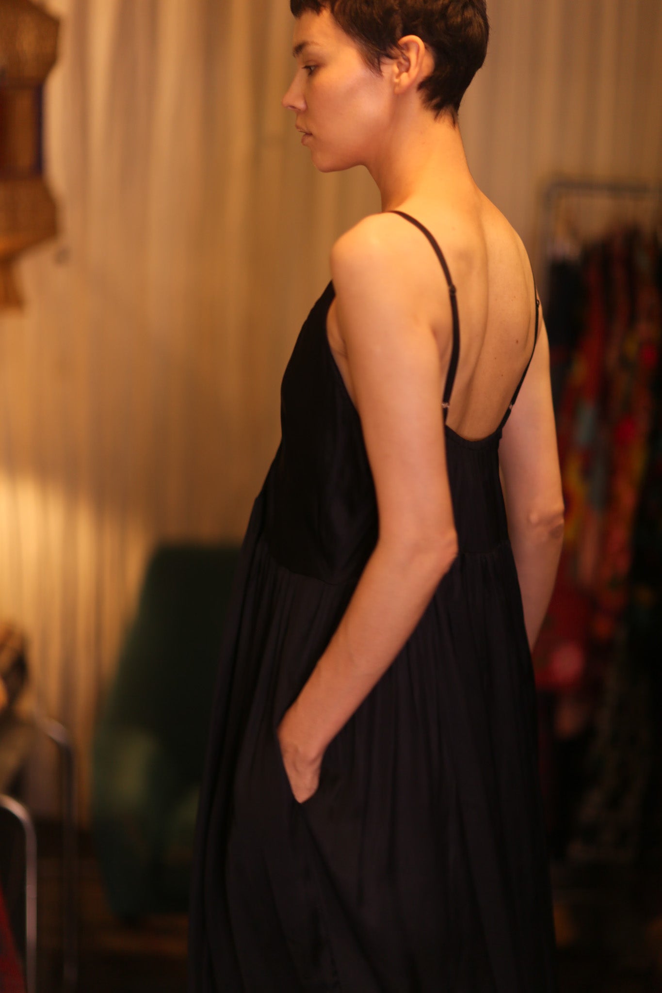 LILY SILK DRESS SOLID BLACK - BANGKOK TAILOR CLOTHING STORE - HANDMADE CLOTHING