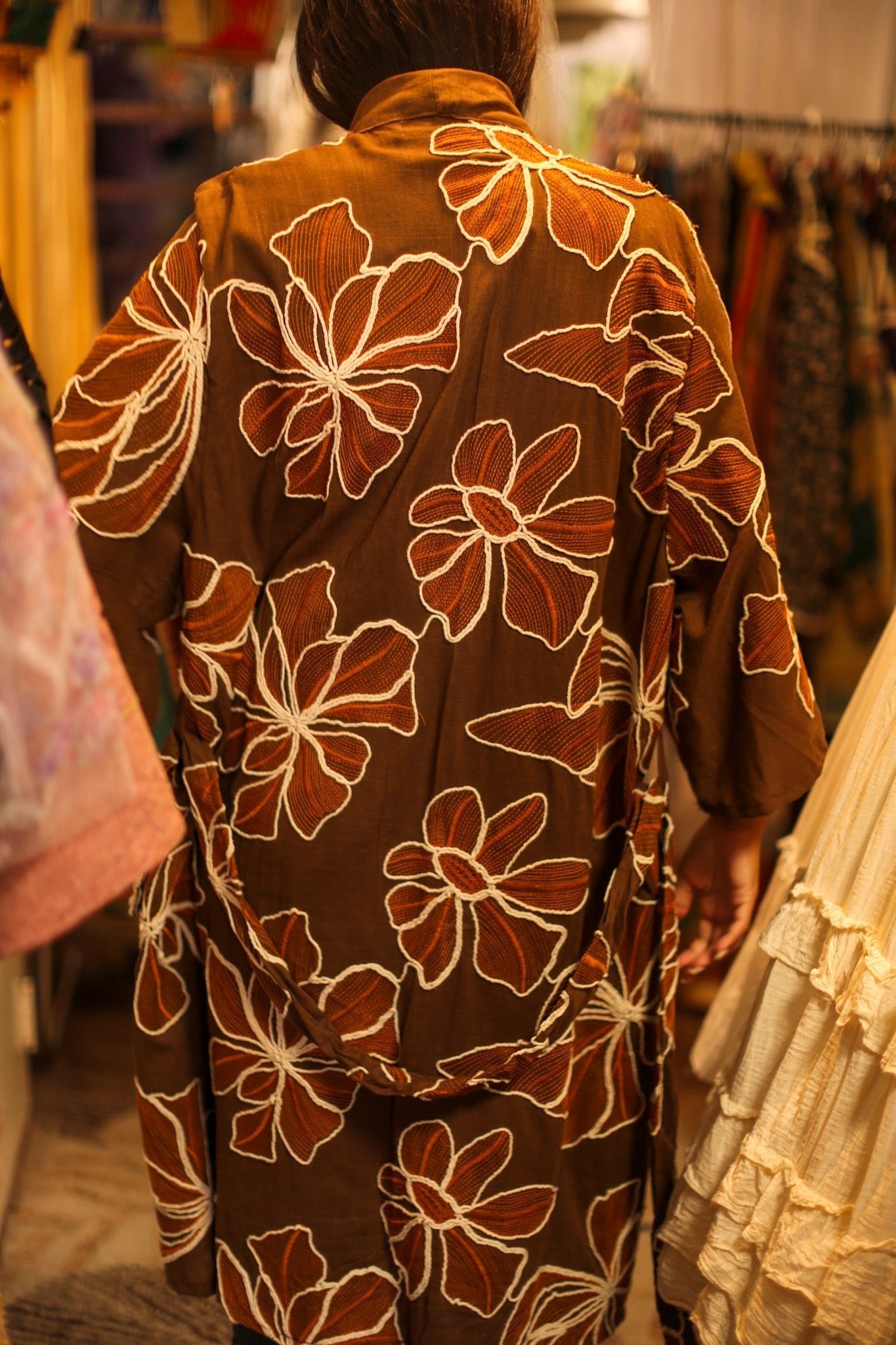 LINEN EMBROIDERED KIMONO MARIETTA - BANGKOK TAILOR CLOTHING STORE - HANDMADE CLOTHING