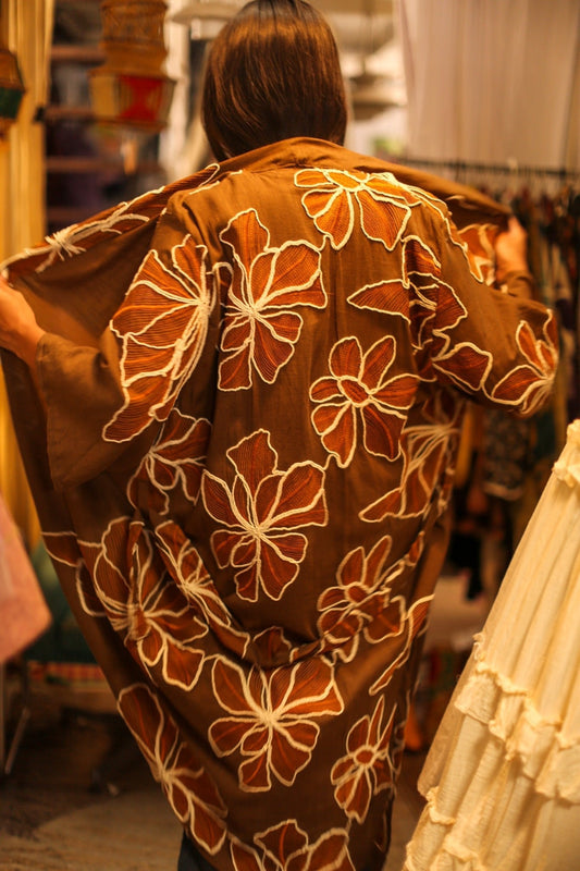 LINEN EMBROIDERED KIMONO MARIETTA - BANGKOK TAILOR CLOTHING STORE - HANDMADE CLOTHING