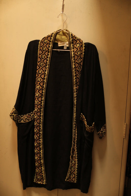 LINEN EMBROIDERED TRIM KIMONO - S57 - BANGKOK TAILOR CLOTHING STORE - HANDMADE CLOTHING