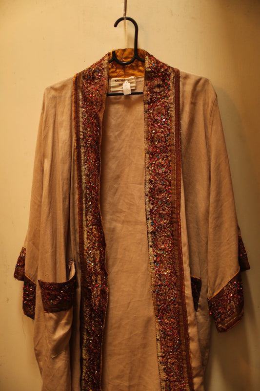 LINEN EMBROIDERED TRIM KIMONO - S83 - BANGKOK TAILOR CLOTHING STORE - HANDMADE CLOTHING