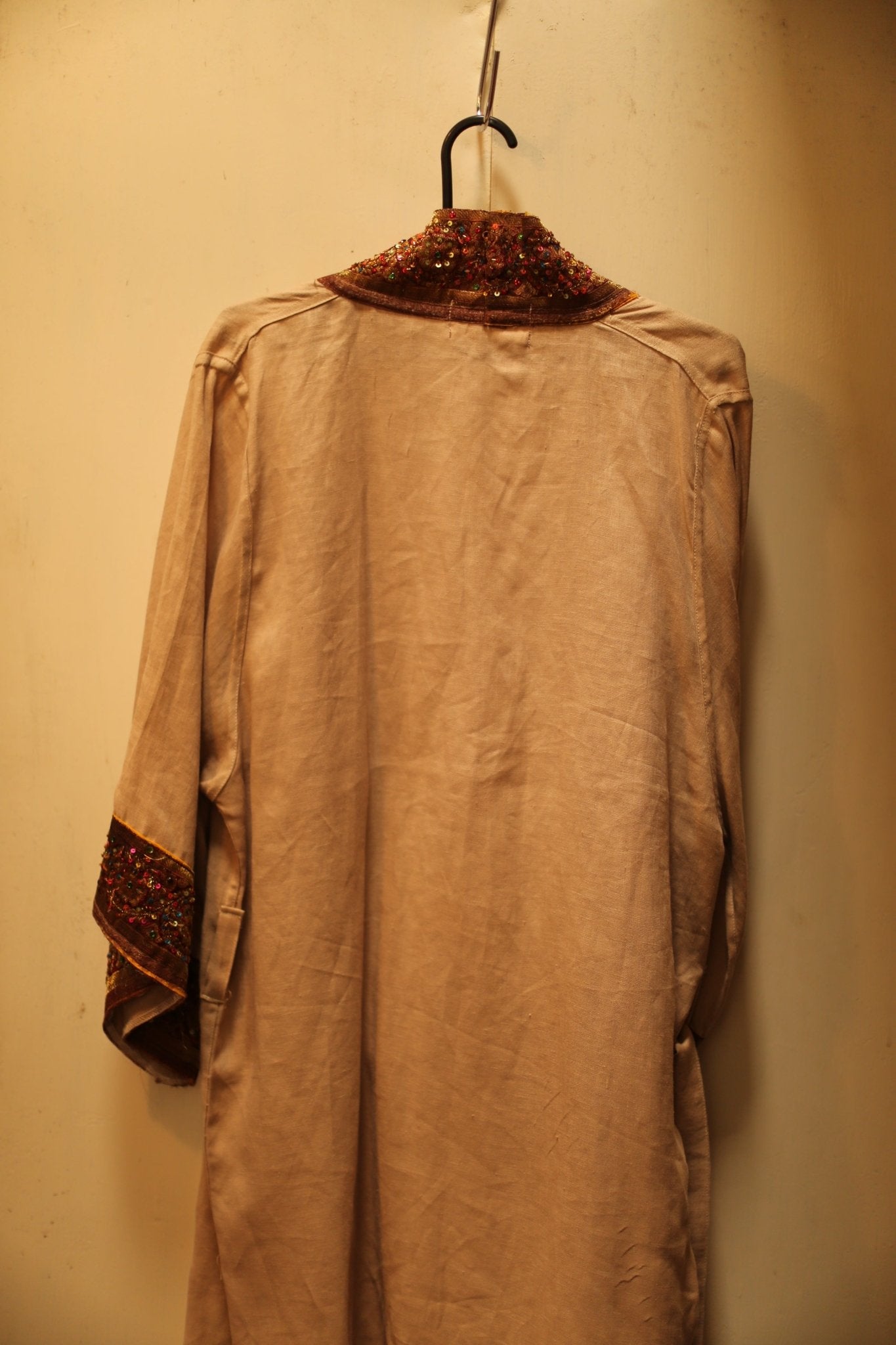 LINEN EMBROIDERED TRIM KIMONO - S83 - BANGKOK TAILOR CLOTHING STORE - HANDMADE CLOTHING
