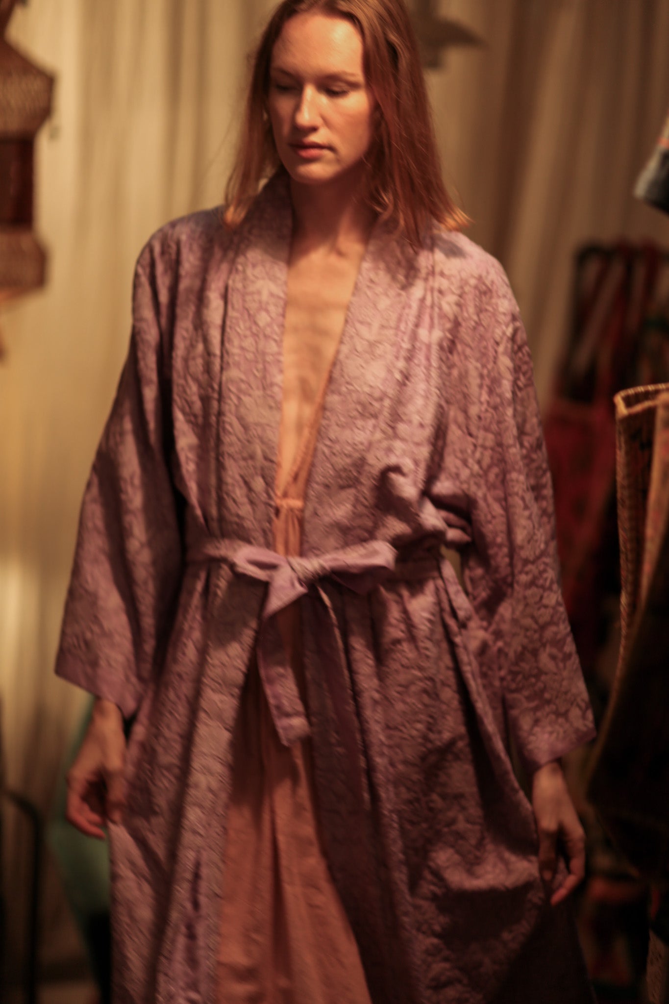 LITTLE FLOWERS EMBROIDERED KIMONO LILAC - BANGKOK TAILOR CLOTHING STORE - HANDMADE CLOTHING