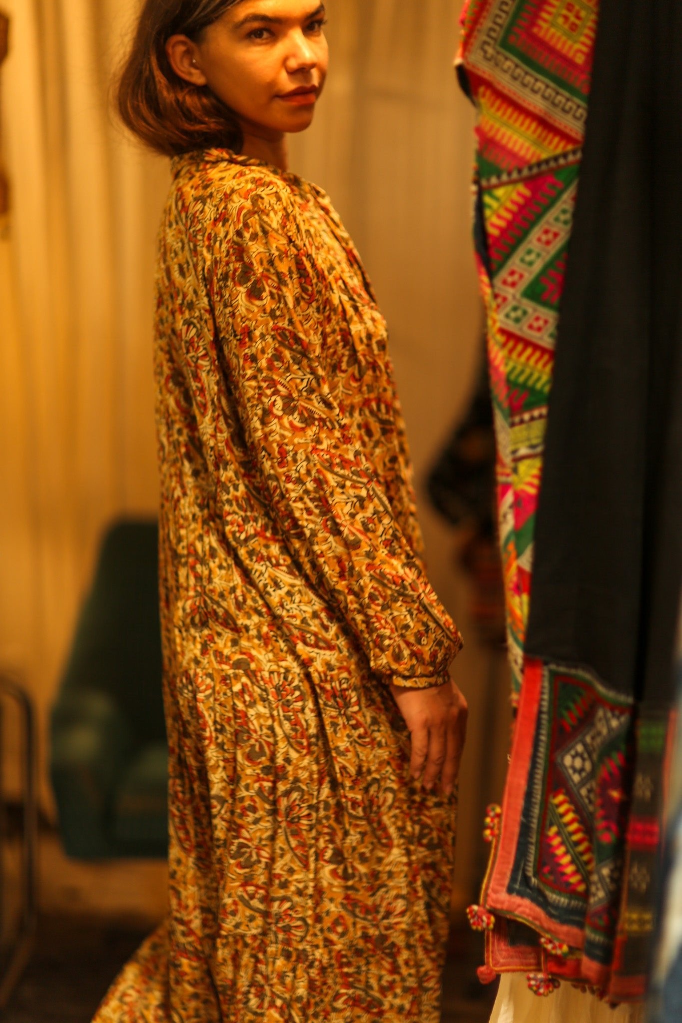 LOA SILK BUTTONED DRESS MARIPOSA YELLOW - BANGKOK TAILOR CLOTHING STORE - HANDMADE CLOTHING