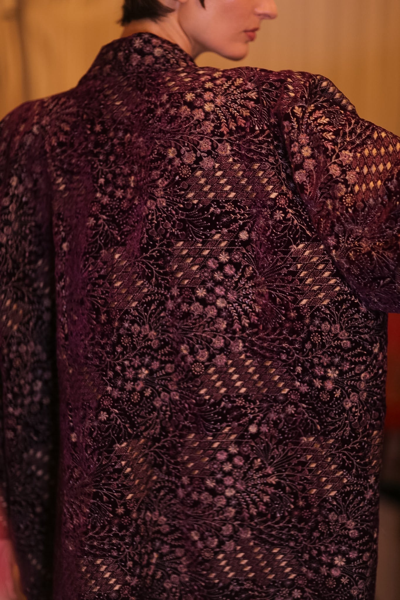 MAGENTA EMBROIDERED VELVET SHORT KIMONO VELOUR - BANGKOK TAILOR CLOTHING STORE - HANDMADE CLOTHING