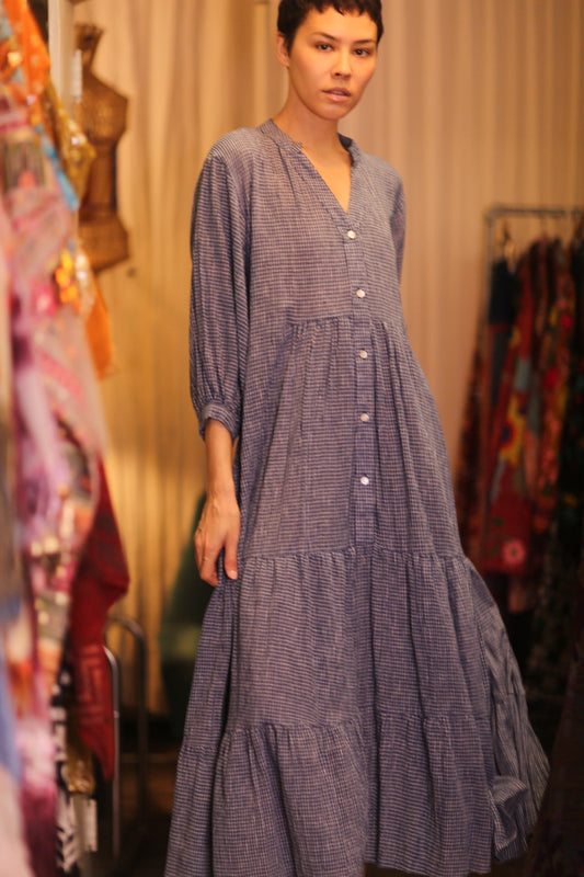 MAXI COTTON V - NECK LONG SLEEVES DRESS SUSIE EMMA - BANGKOK TAILOR CLOTHING STORE - HANDMADE CLOTHING